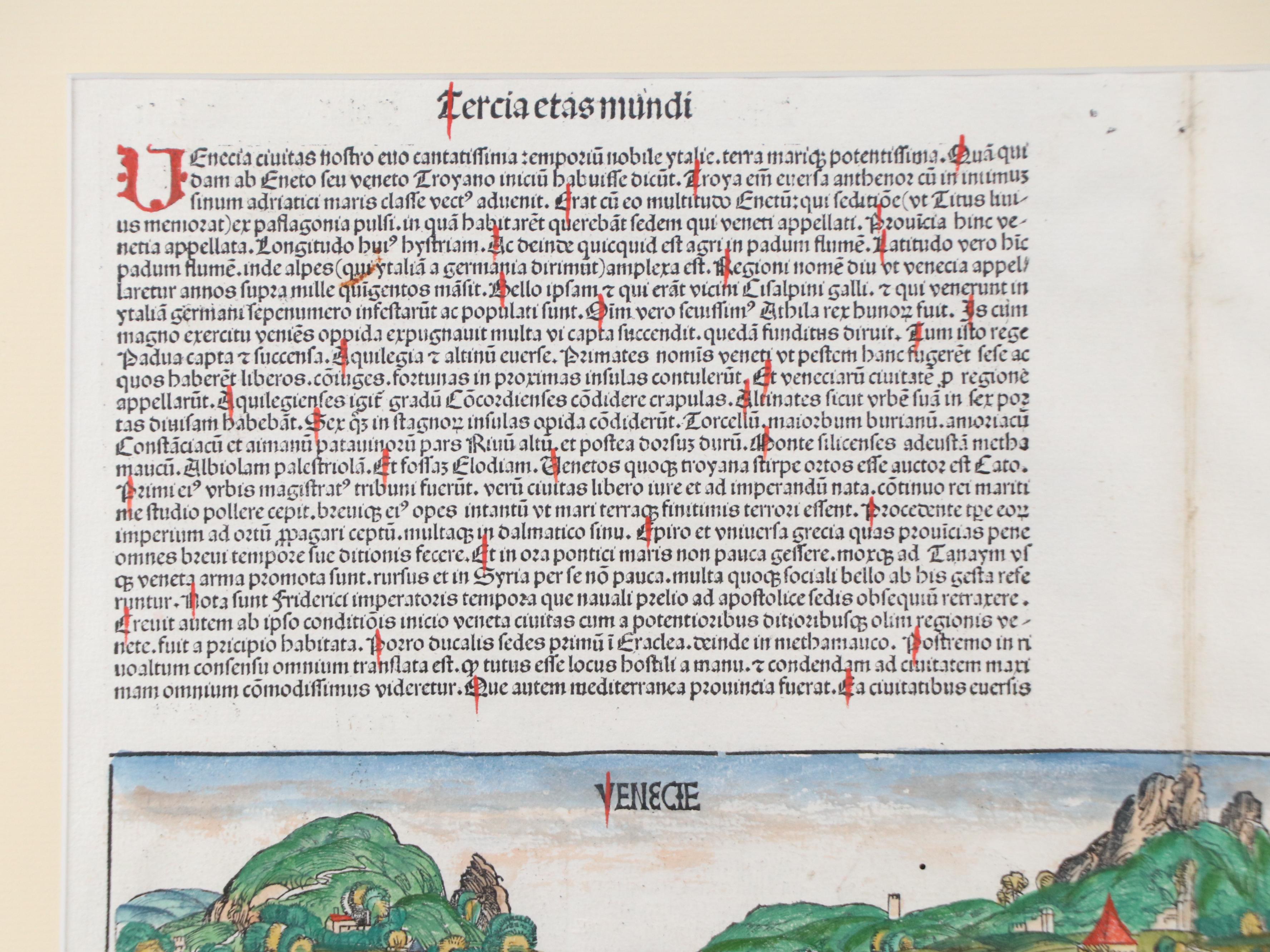 Hand-Colored Latin Manuscript from Hartmann Schedel's "Nuremberg Chronicle"