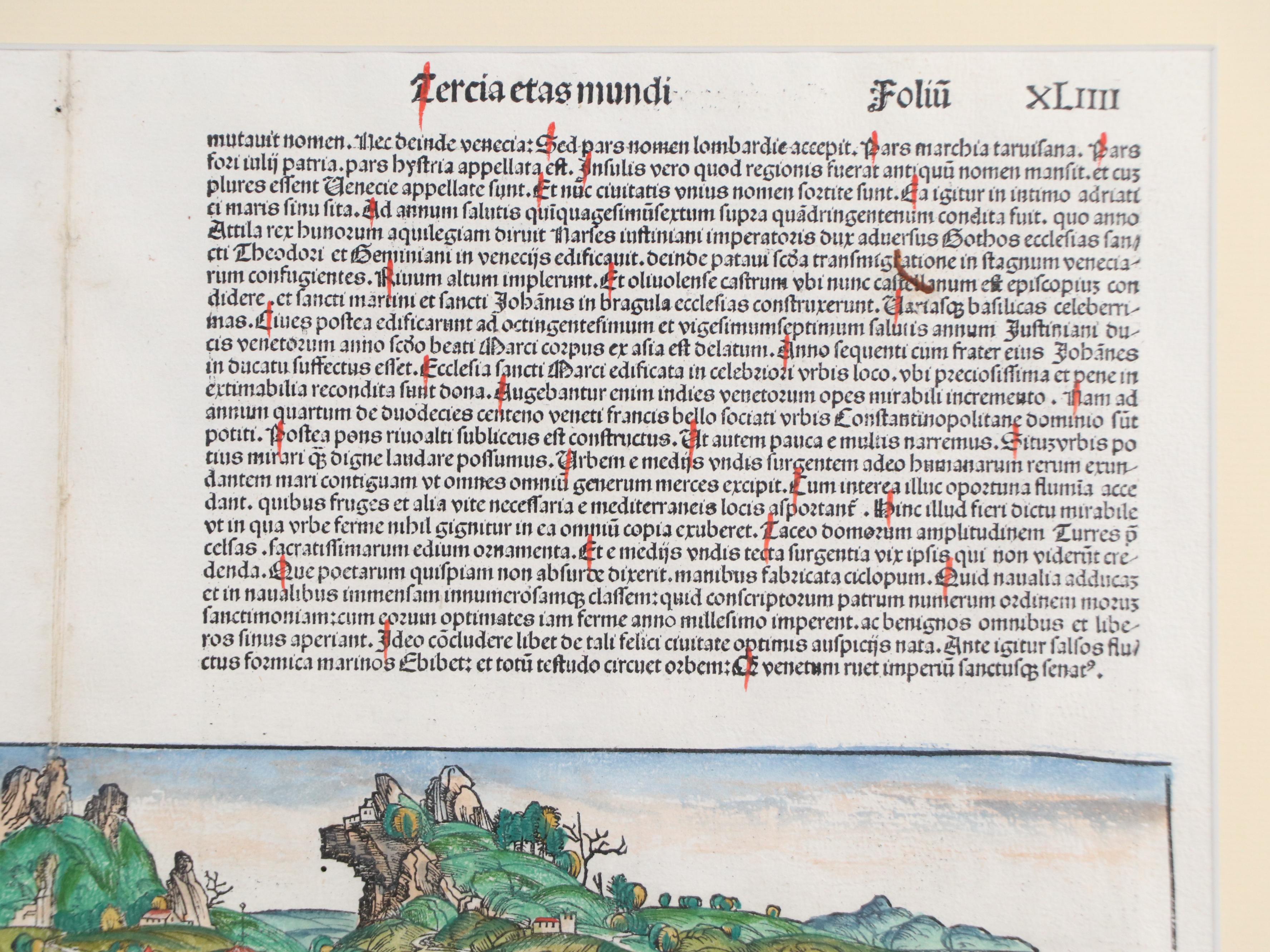 Hand-Colored Latin Manuscript from Hartmann Schedel's "Nuremberg Chronicle"