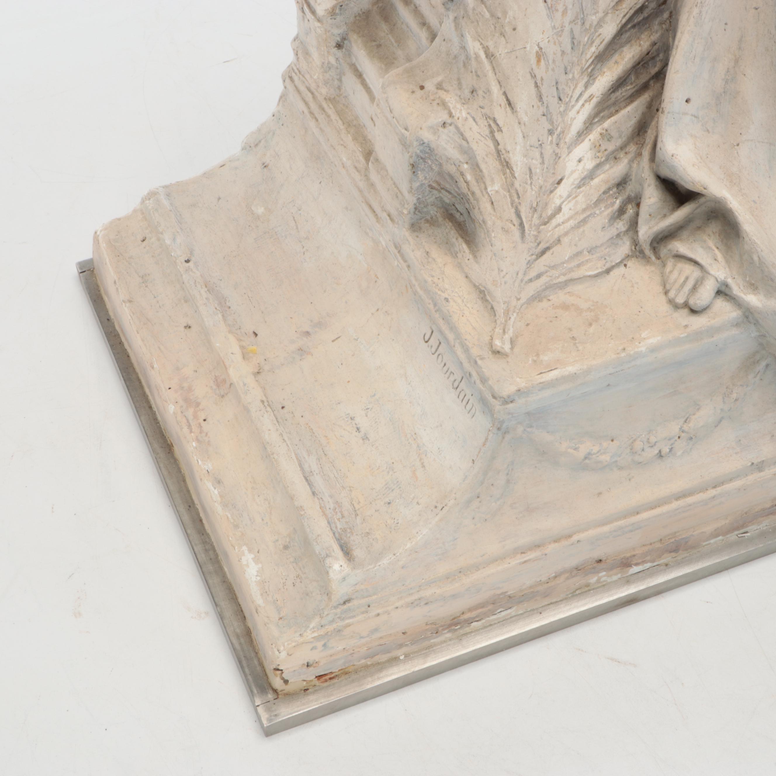 Jules Jourdain Painted Plaster Sculpture of Seated Woman, 19th Century