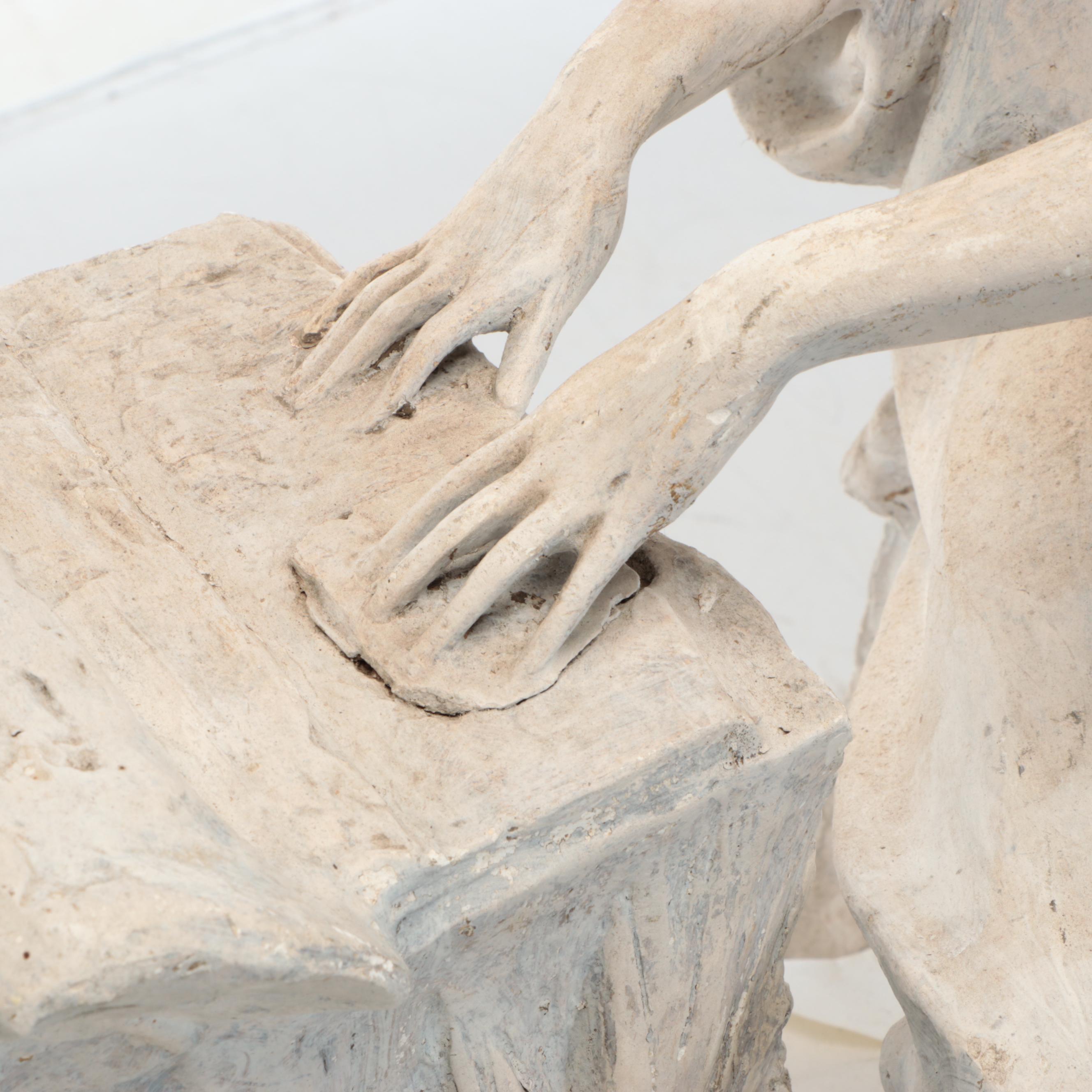 Jules Jourdain Painted Plaster Sculpture of Seated Woman, 19th Century