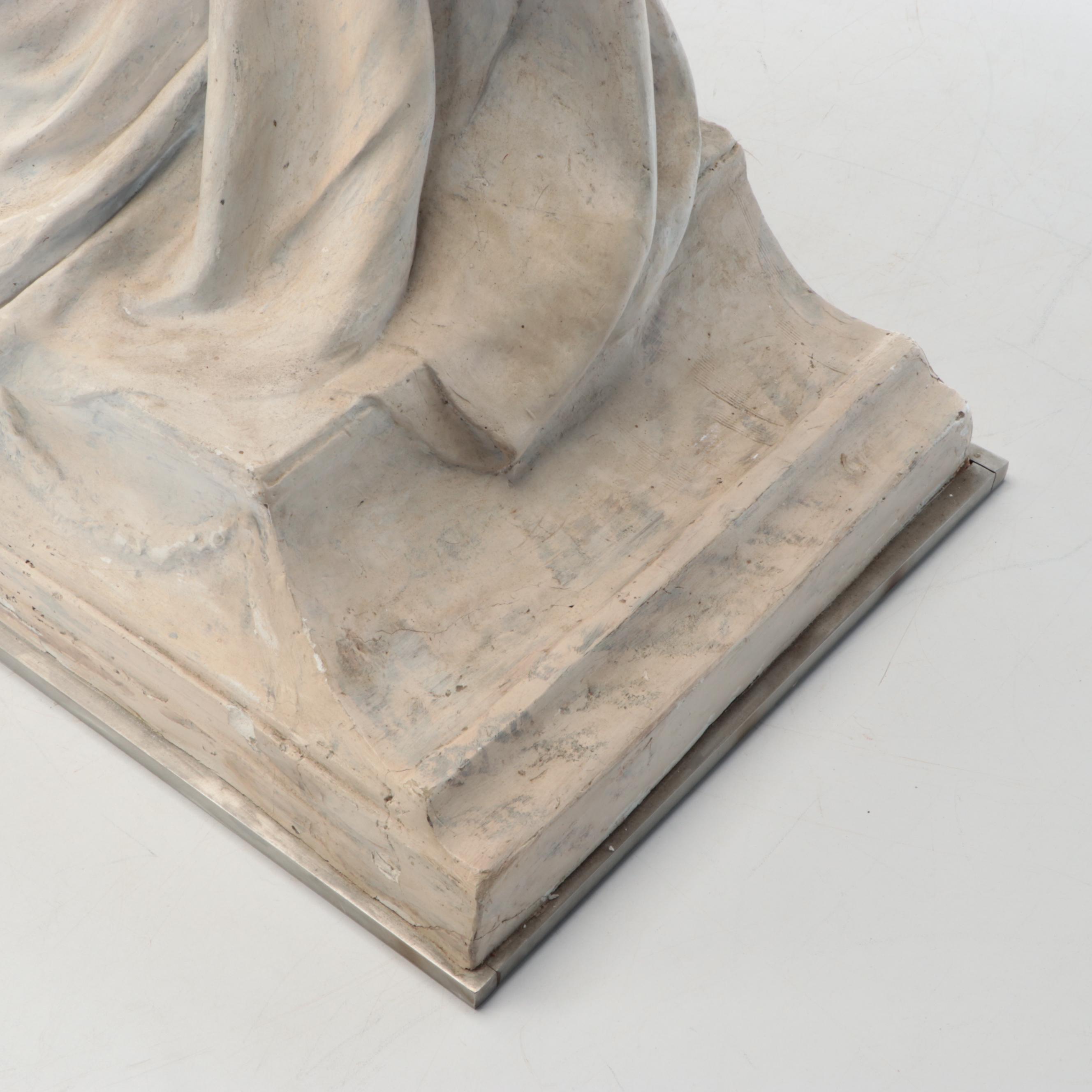 Jules Jourdain Painted Plaster Sculpture of Seated Woman, 19th Century