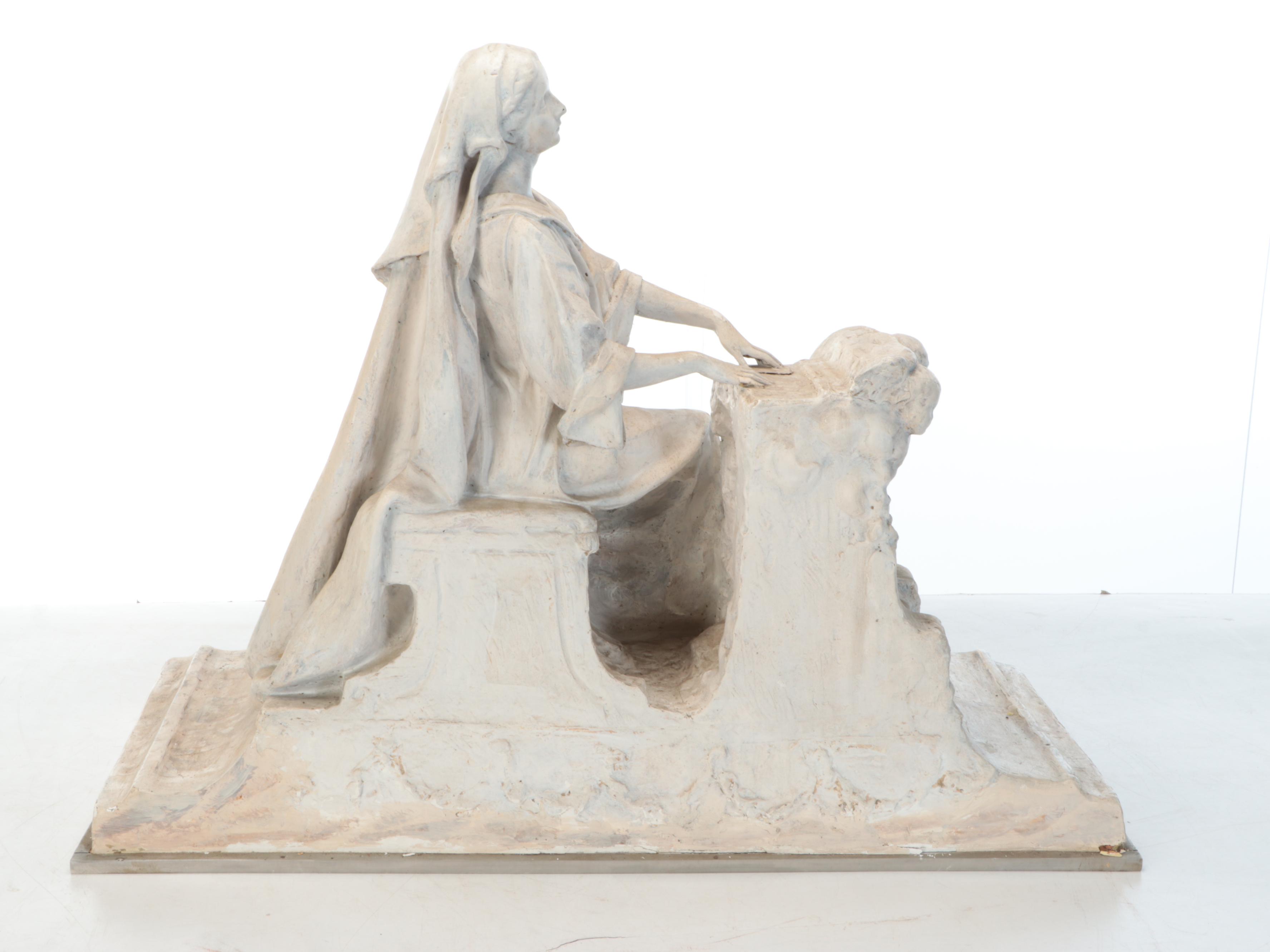 Jules Jourdain Painted Plaster Sculpture of Seated Woman, 19th Century