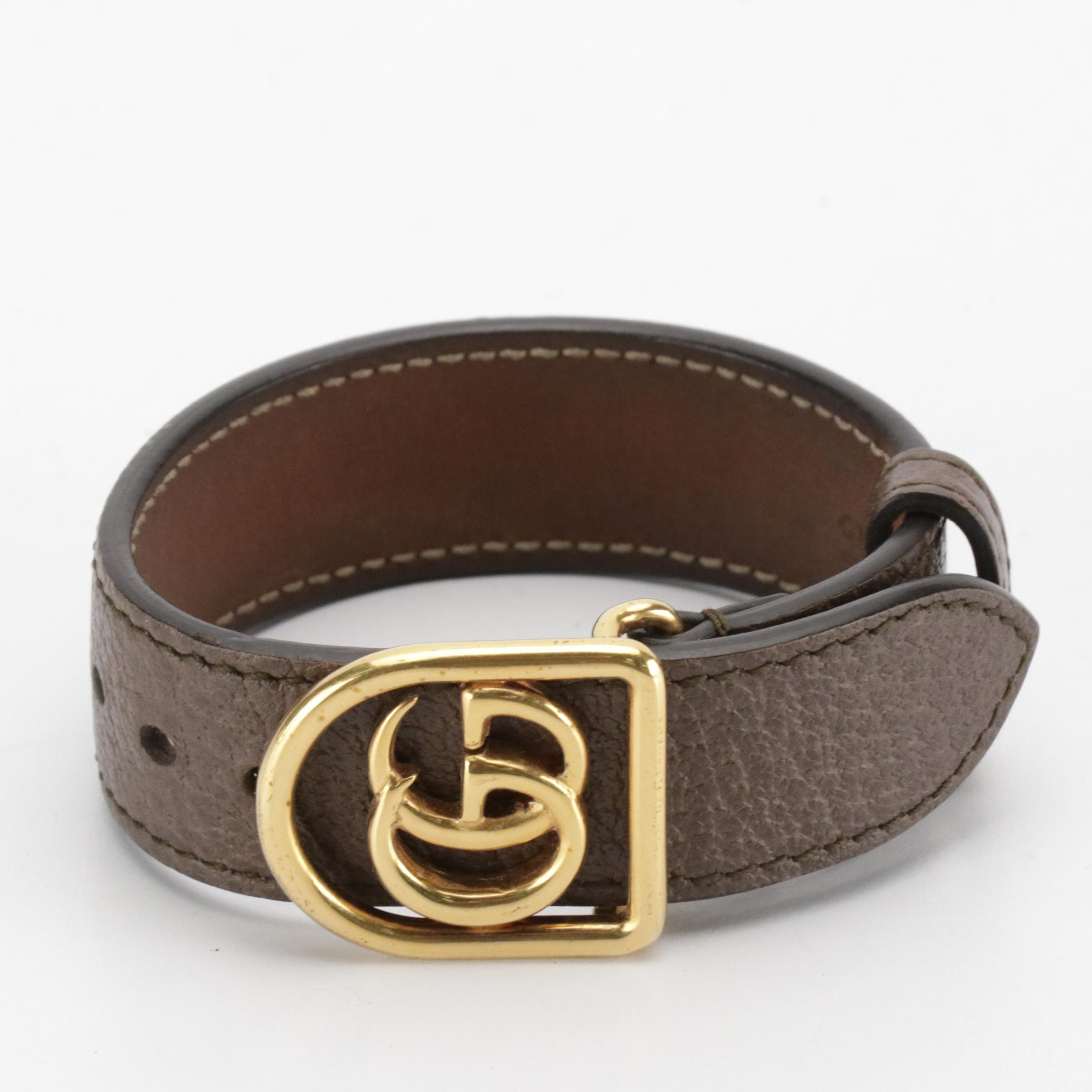Gucci Marmont Double-G Bracelet in Brown Leather