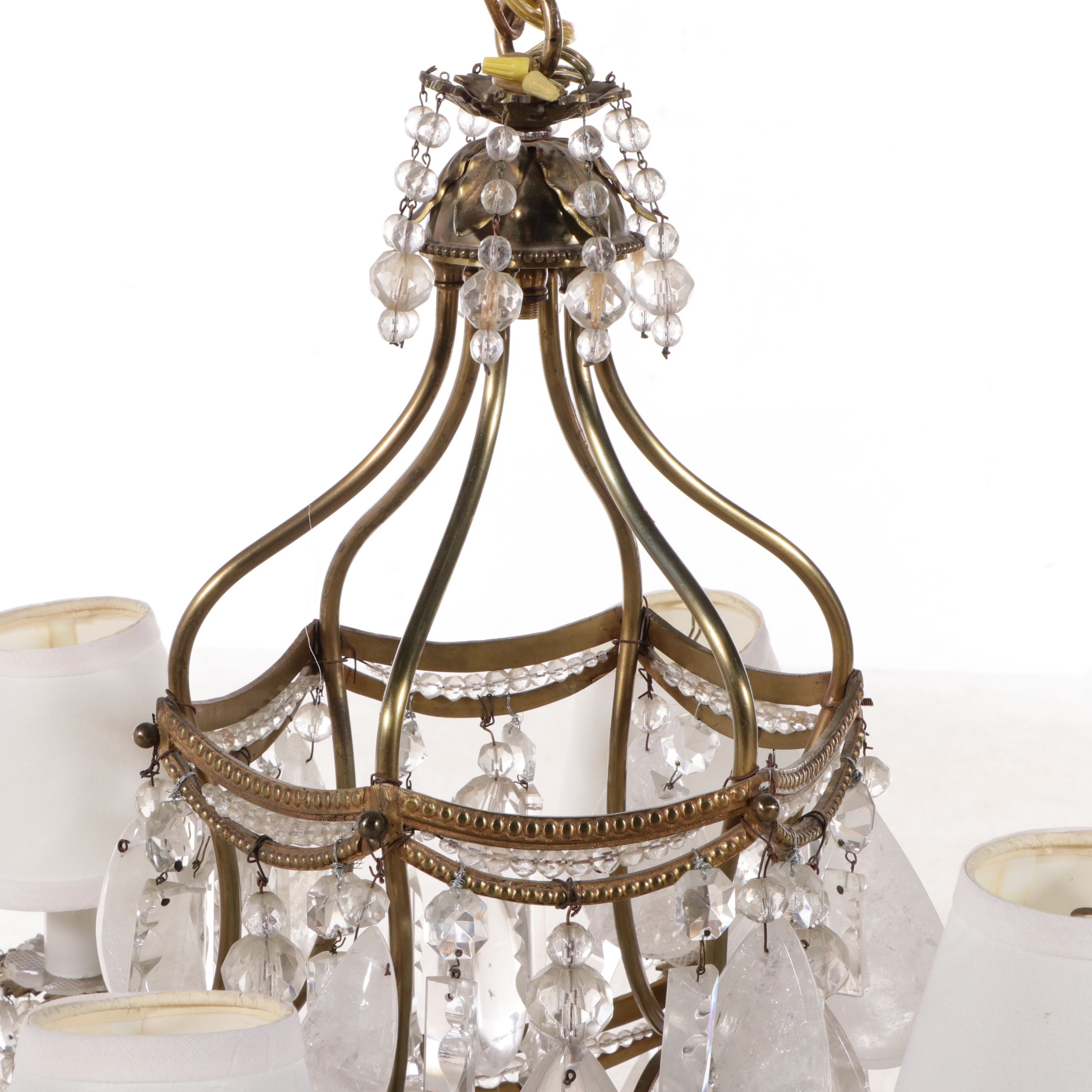 Maison Bagues Style Brass and Carved Rock Crystal Six-Light Chandelier