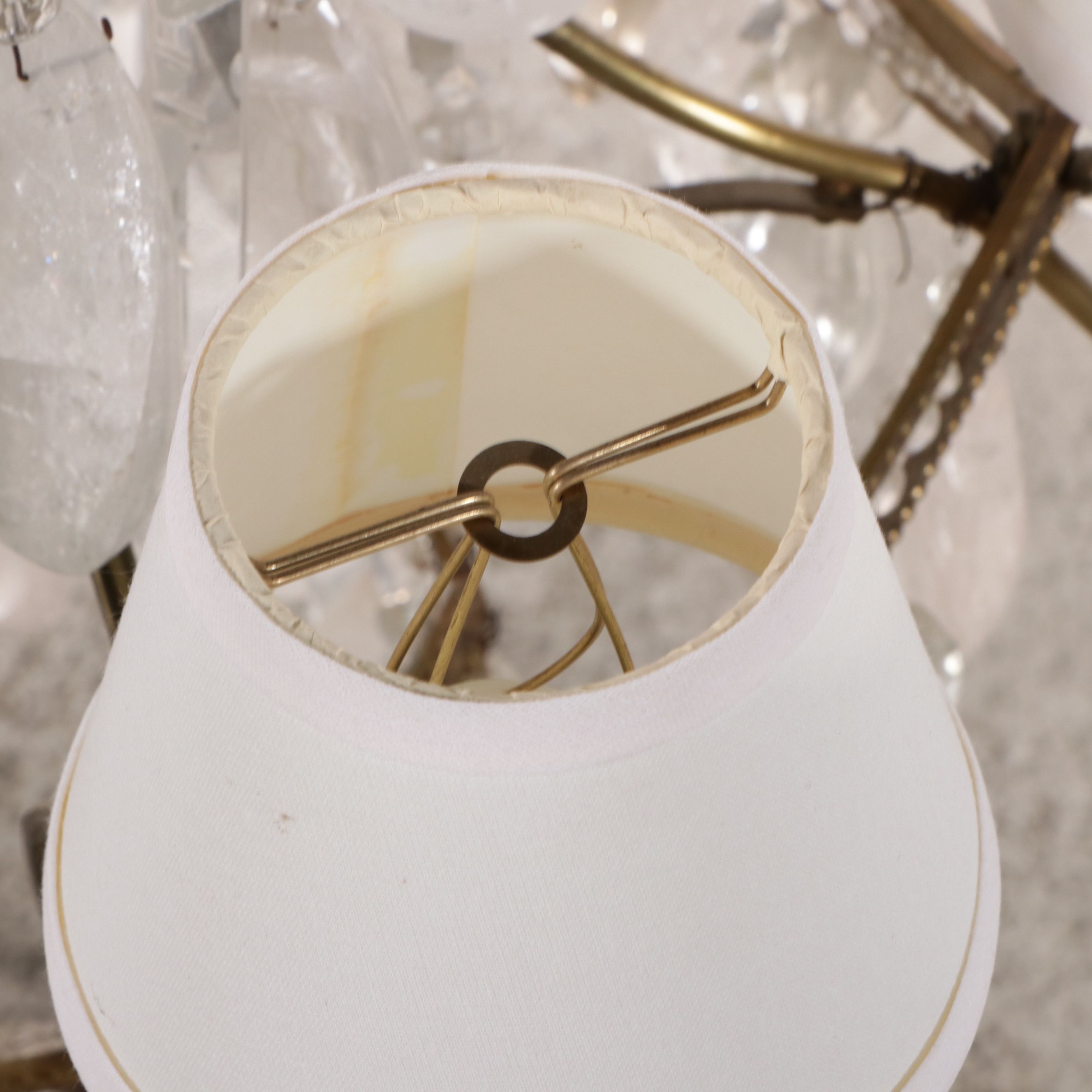 Maison Bagues Style Brass and Carved Rock Crystal Six-Light Chandelier