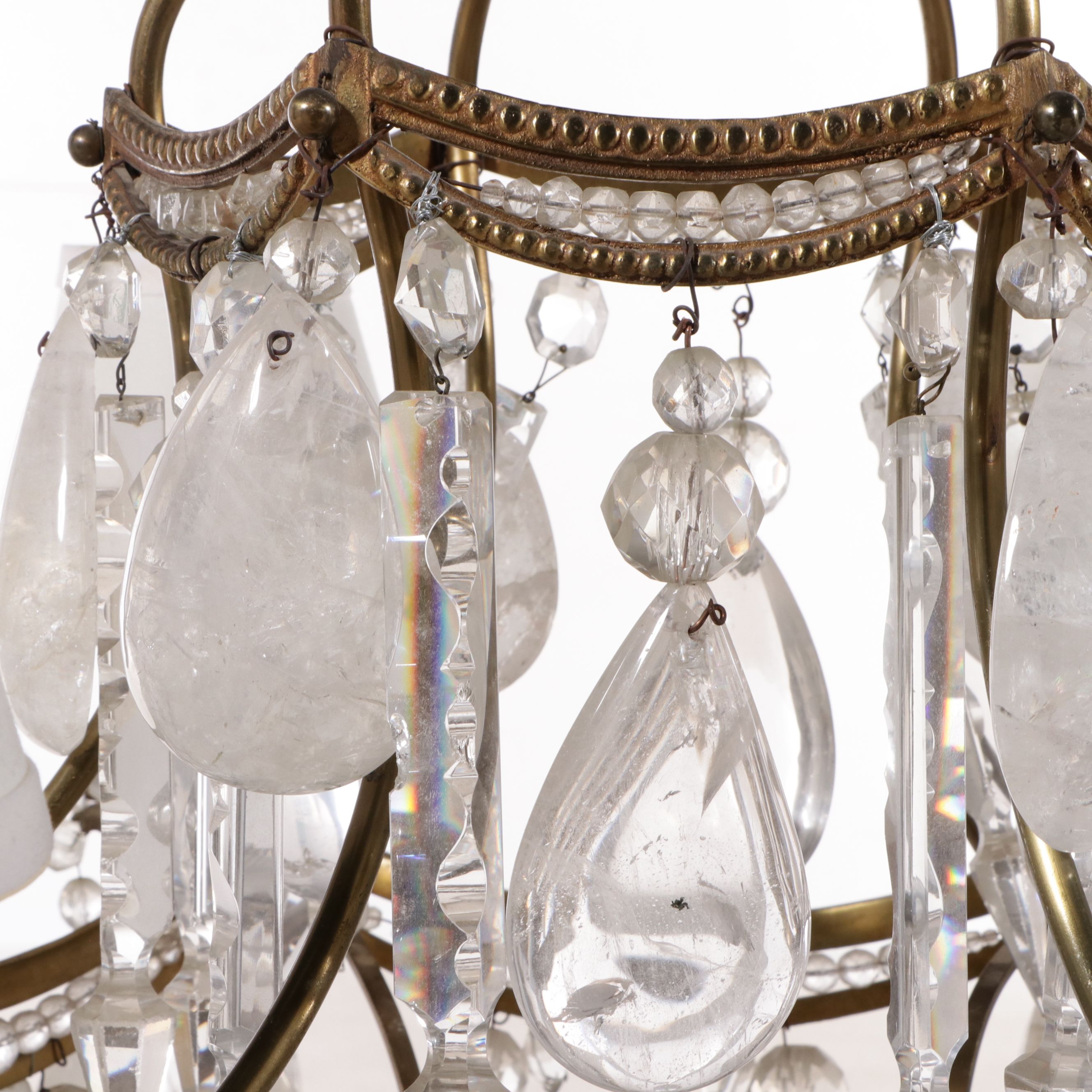 Maison Bagues Style Brass and Carved Rock Crystal Six-Light Chandelier