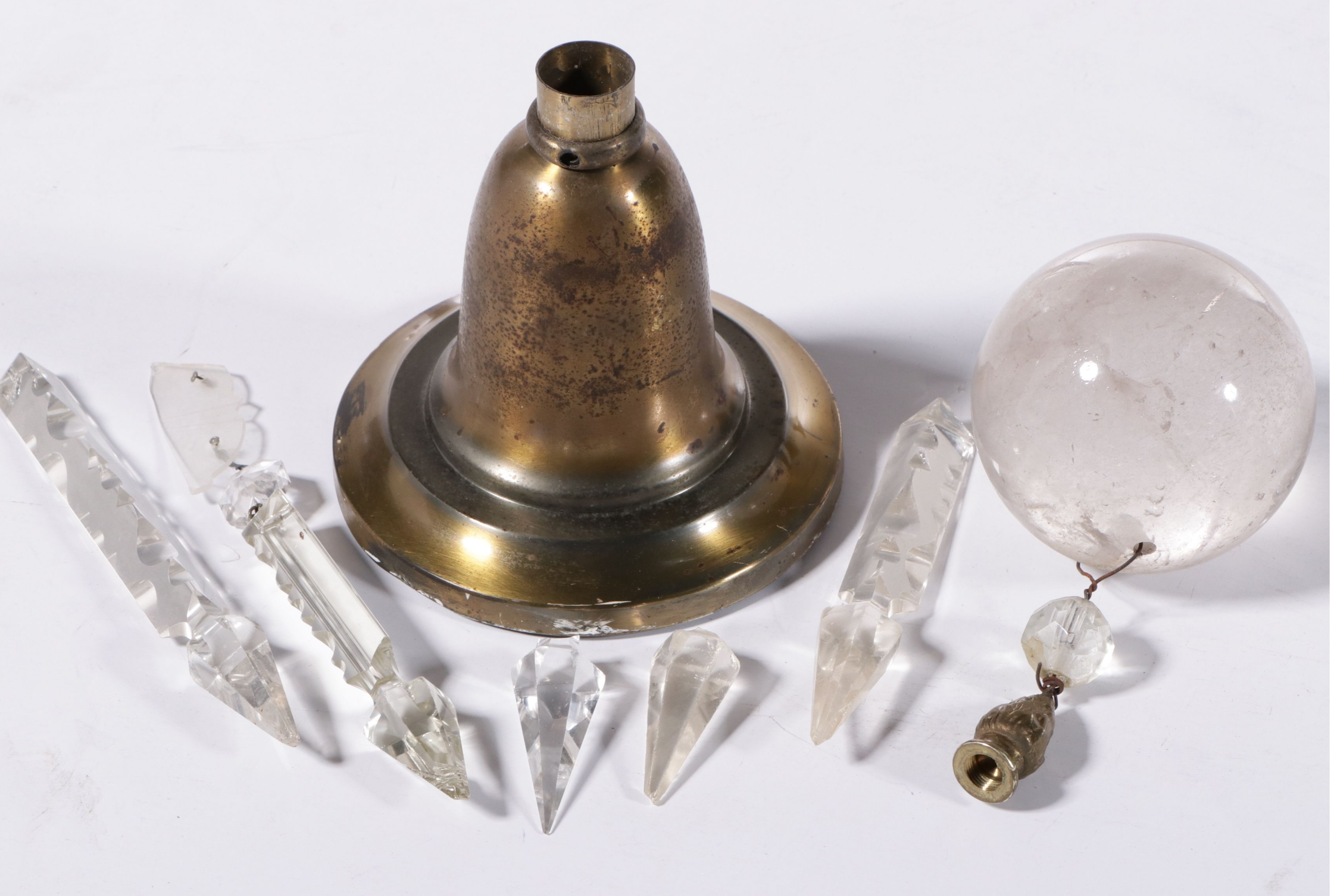 Maison Bagues Style Brass and Carved Rock Crystal Six-Light Chandelier