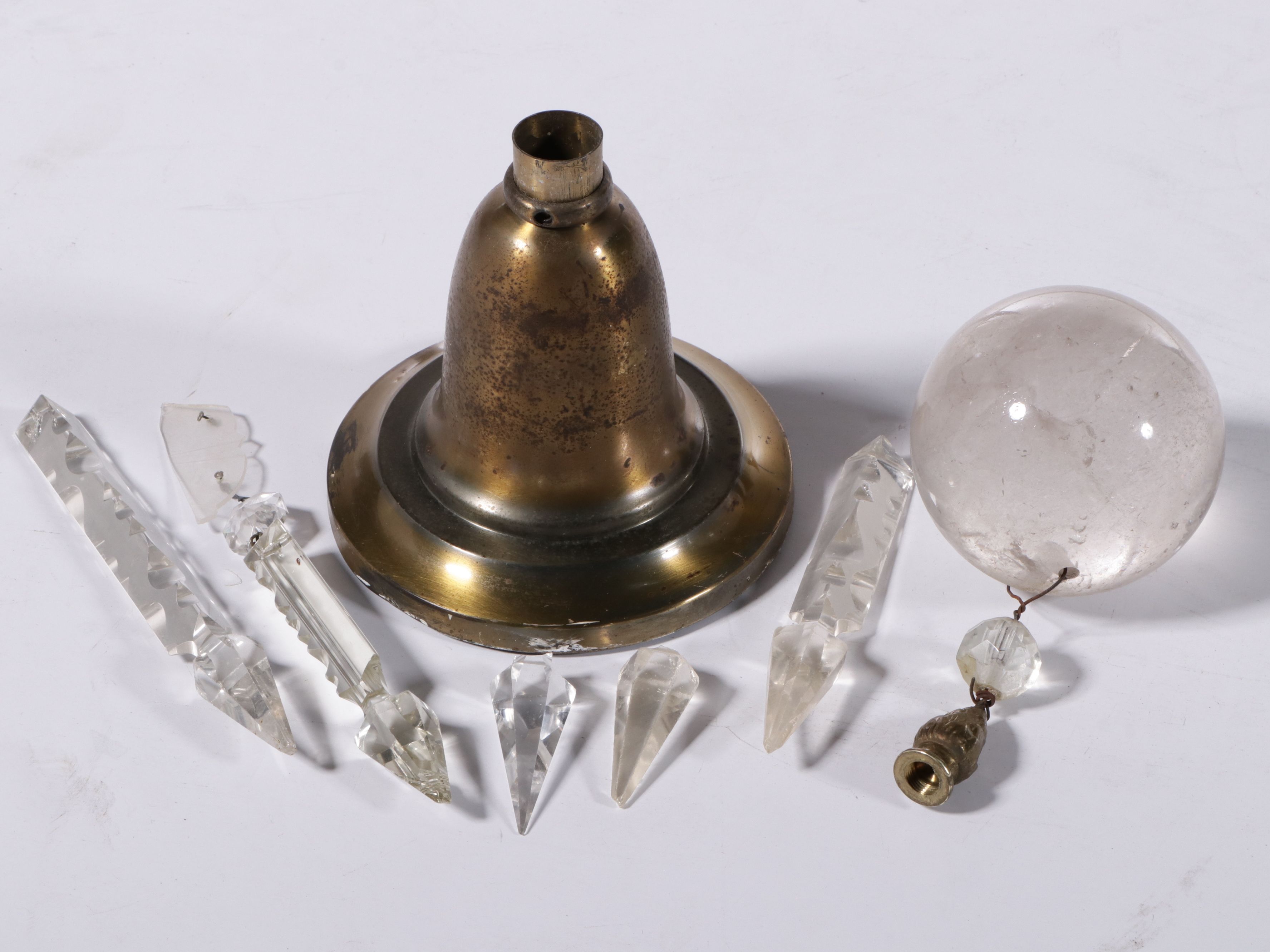 Maison Bagues Style Brass and Carved Rock Crystal Six-Light Chandelier