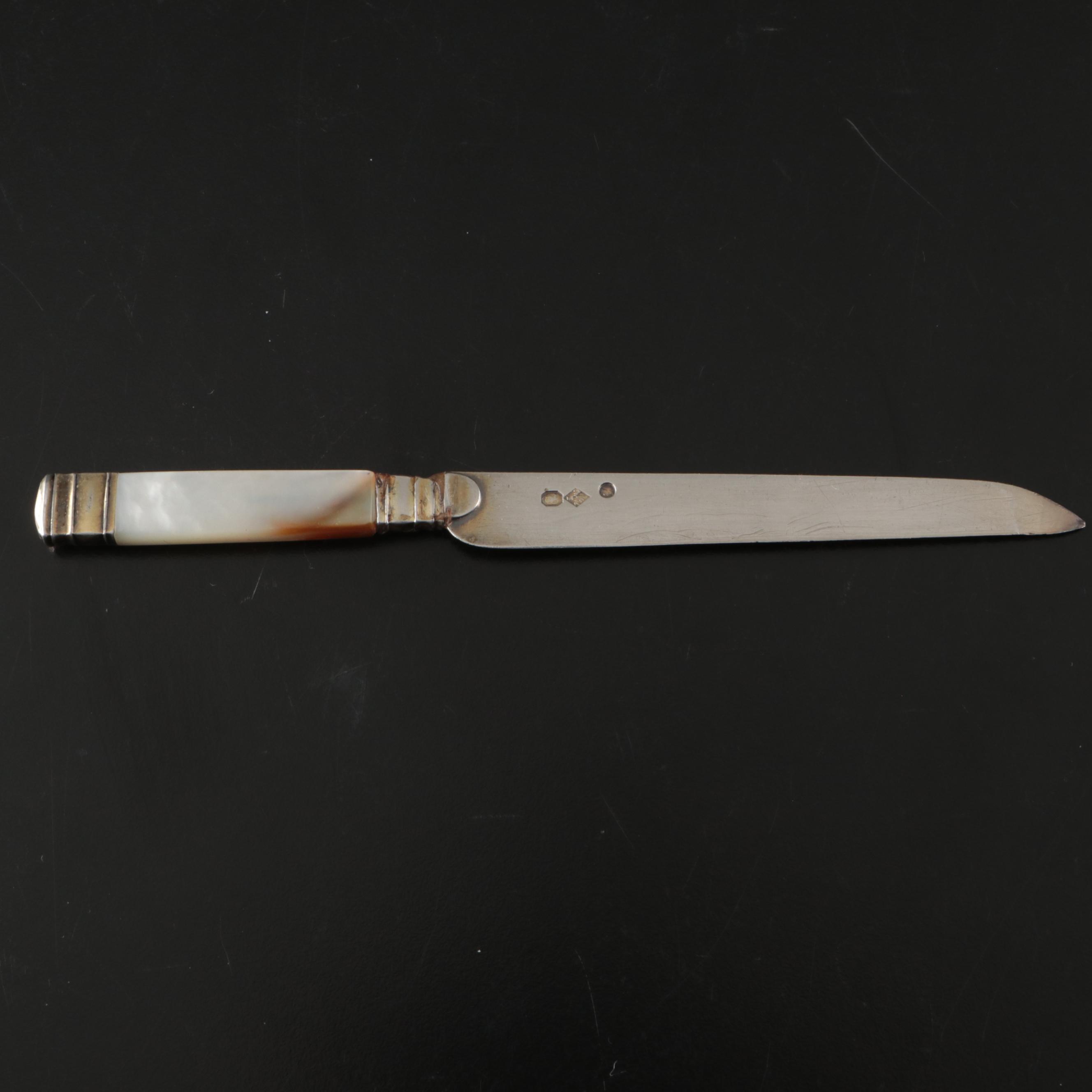 Tiffany & Co. Sterling Pill Case, Dunhill Sylphide Lighter and MOP Letter Opener