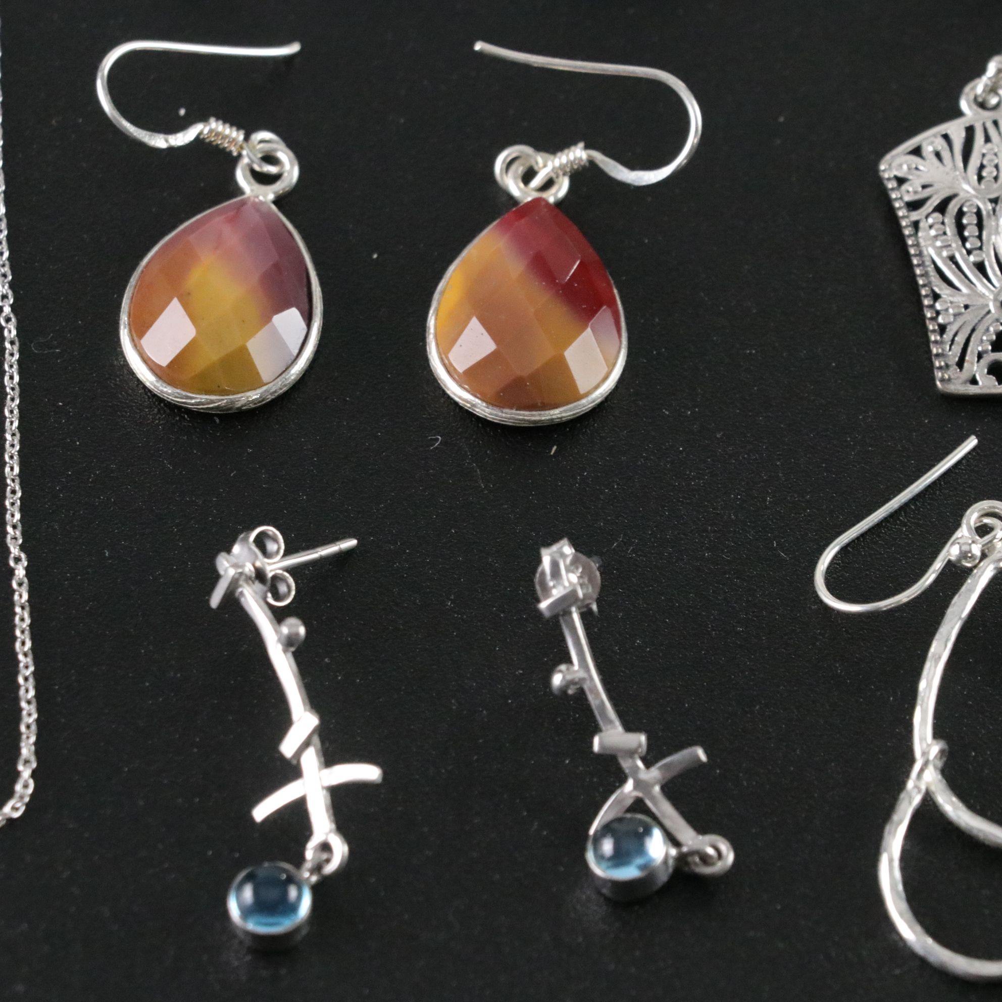 14 Assorted Sterling Silver Rings, Necklaces and Earrings