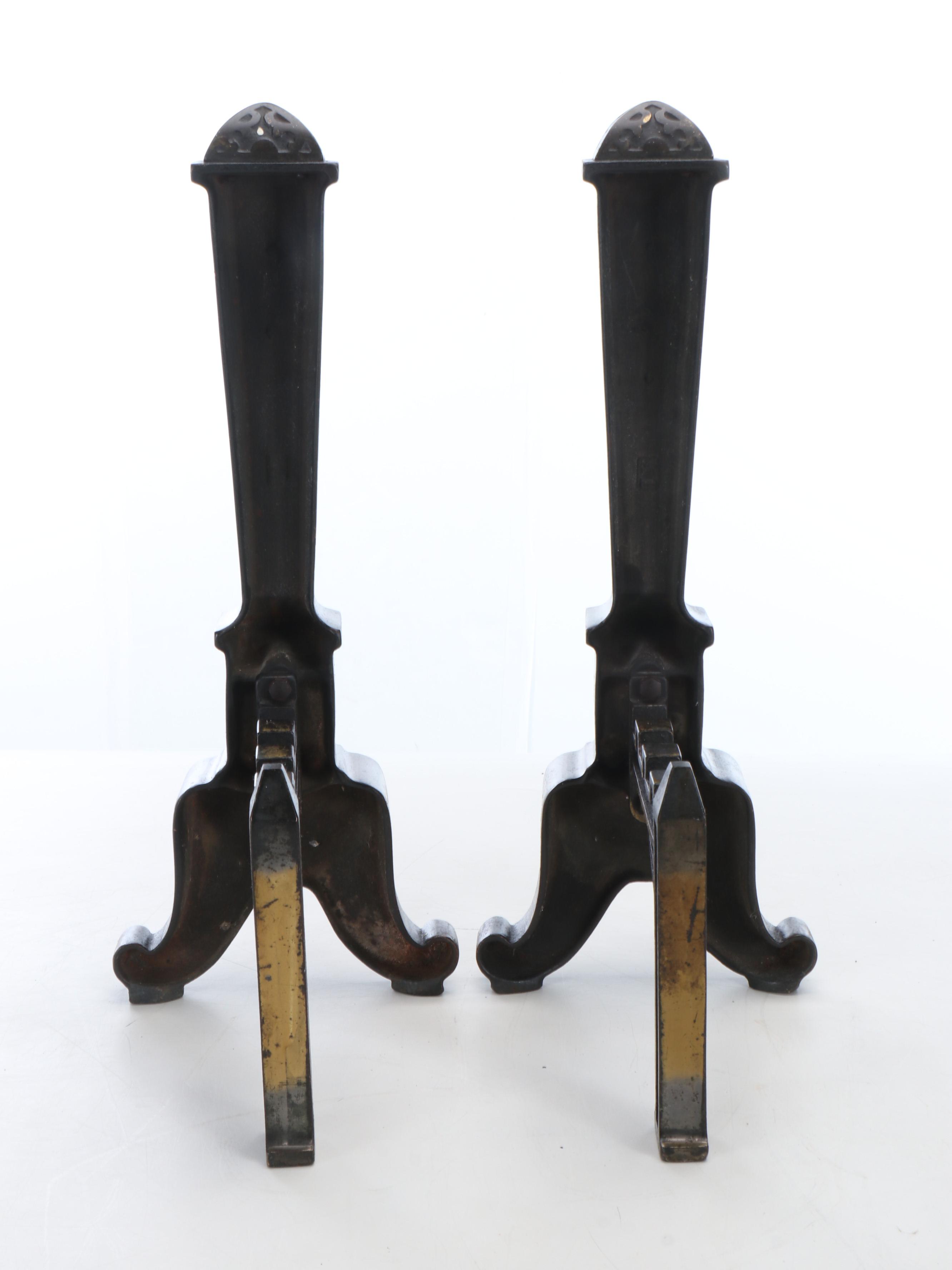 Brass Finish Metal Andirons