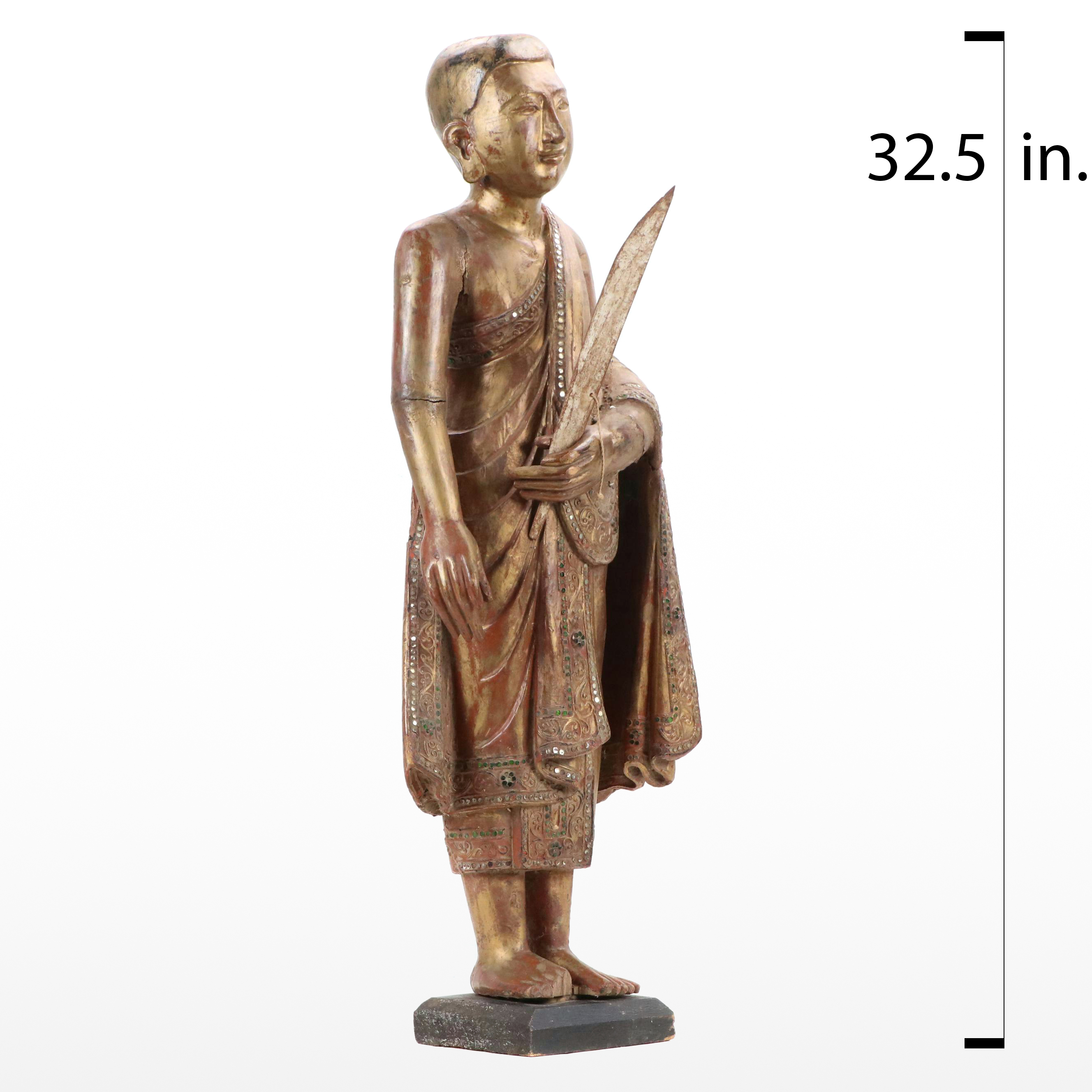 Burmese Embellished Wood Buddha Sculpture, Late 20th Century