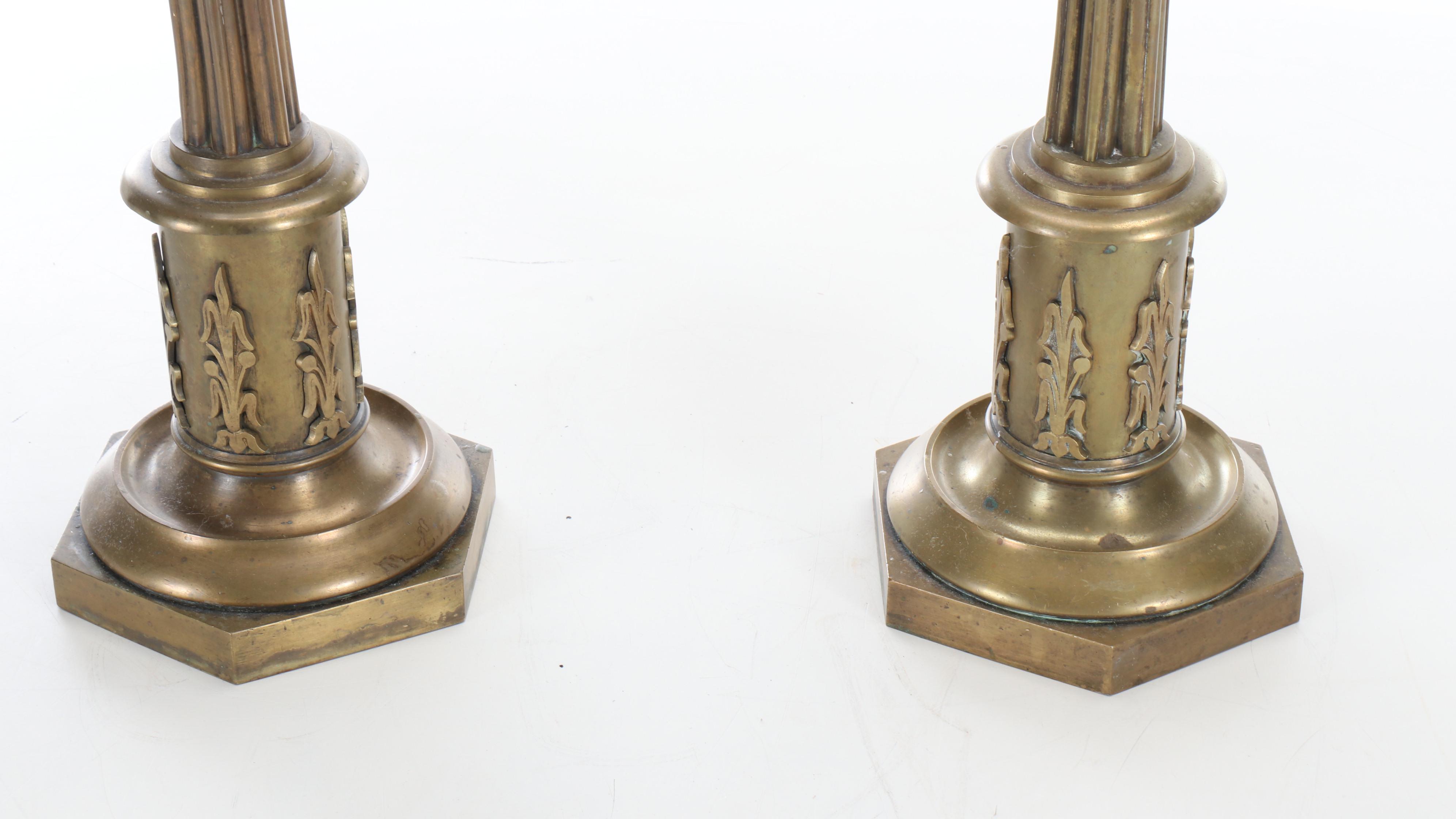 Neoclassical Brass Pillar Candelabra, 19th Century