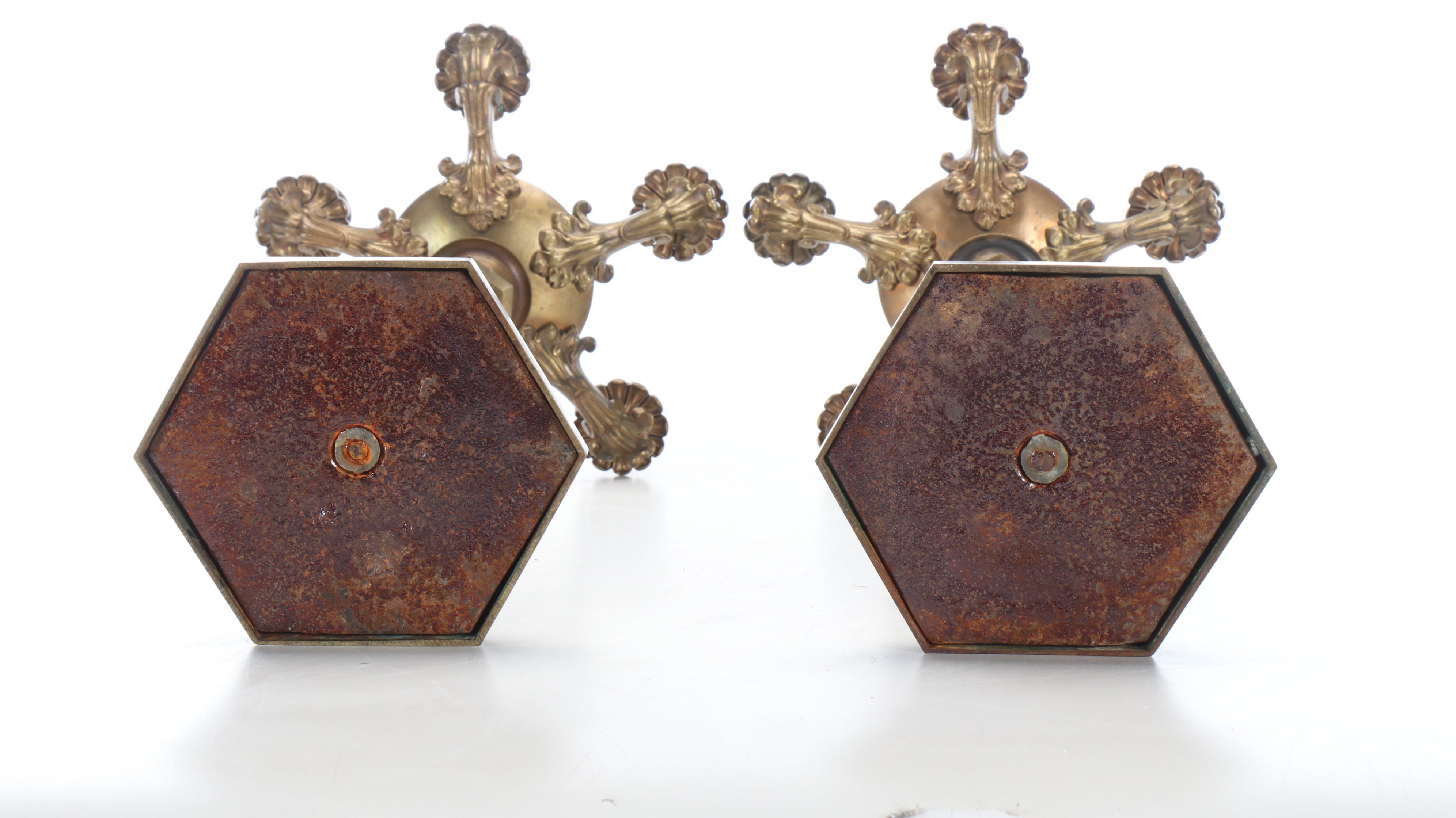 Neoclassical Brass Pillar Candelabra, 19th Century