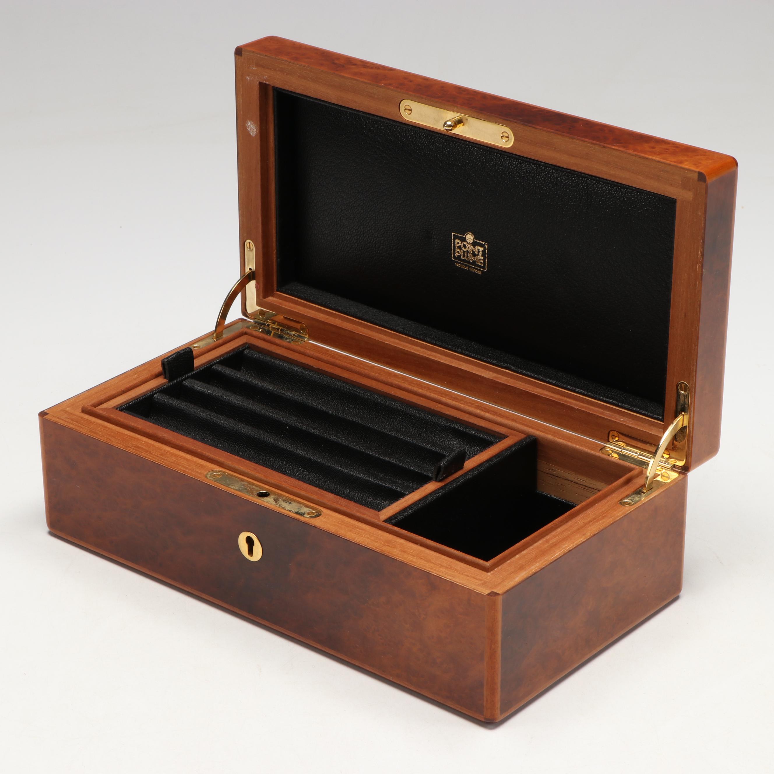 Point Plume Wood Cigar Box with Leather Lining
