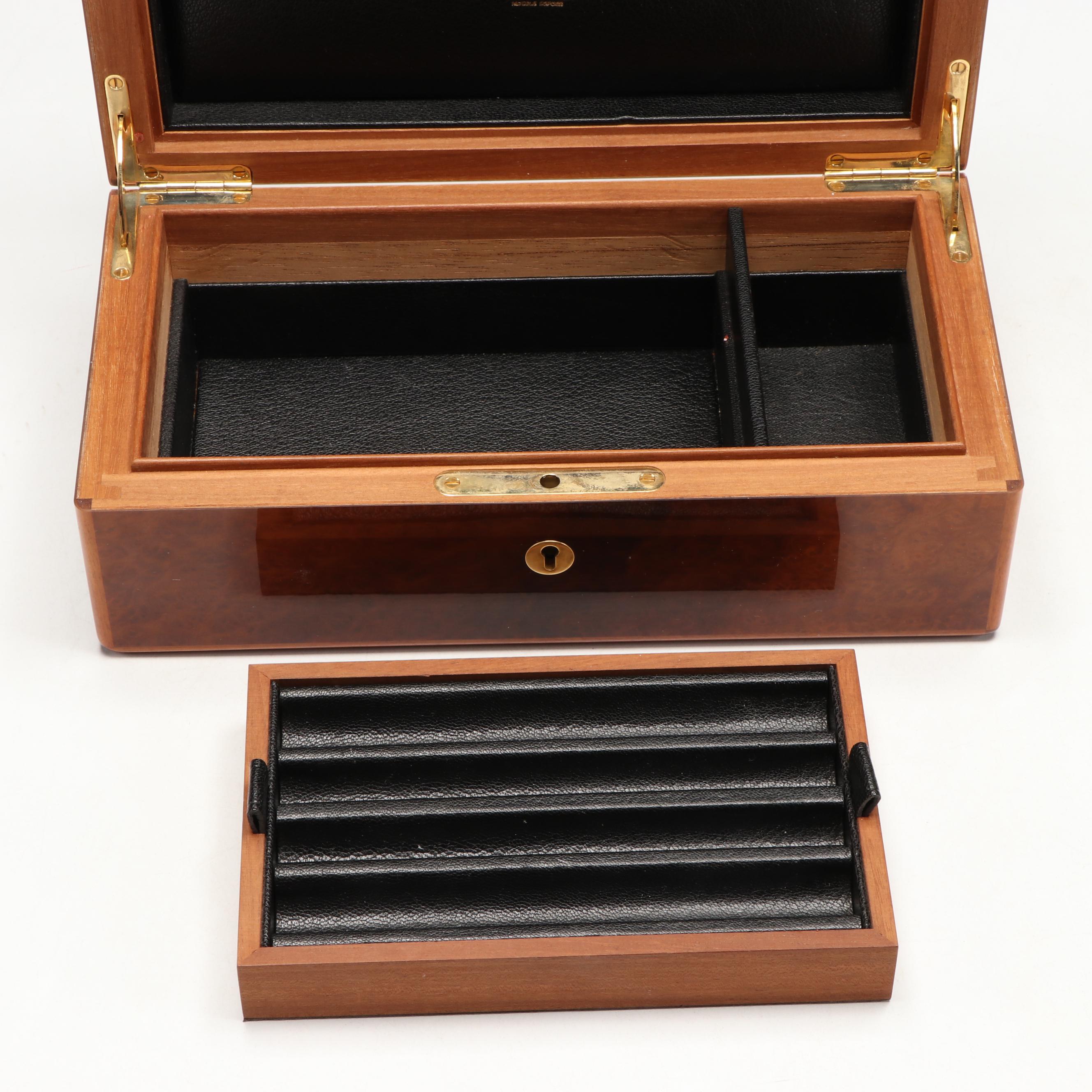 Point Plume Wood Cigar Box with Leather Lining