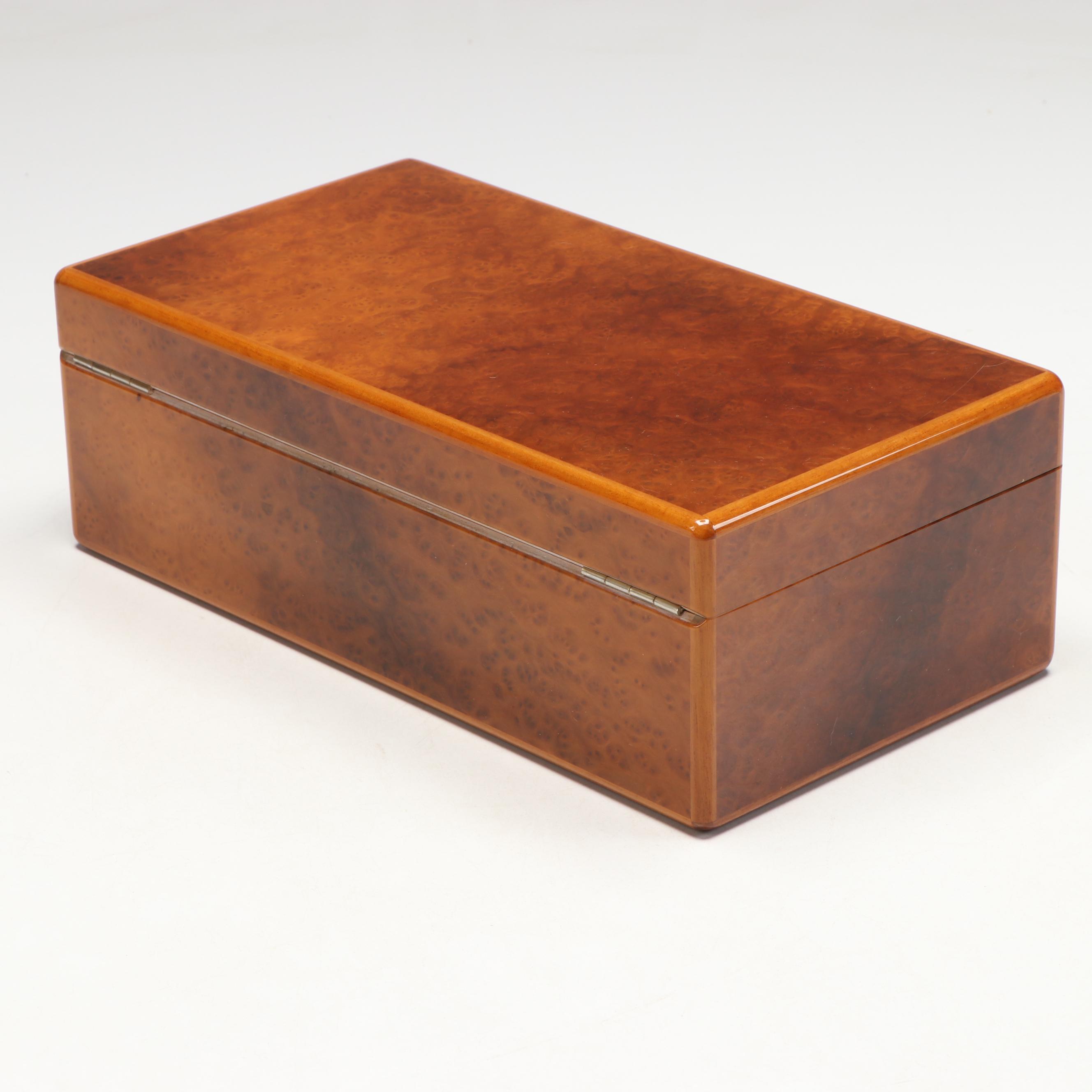 Point Plume Wood Cigar Box with Leather Lining
