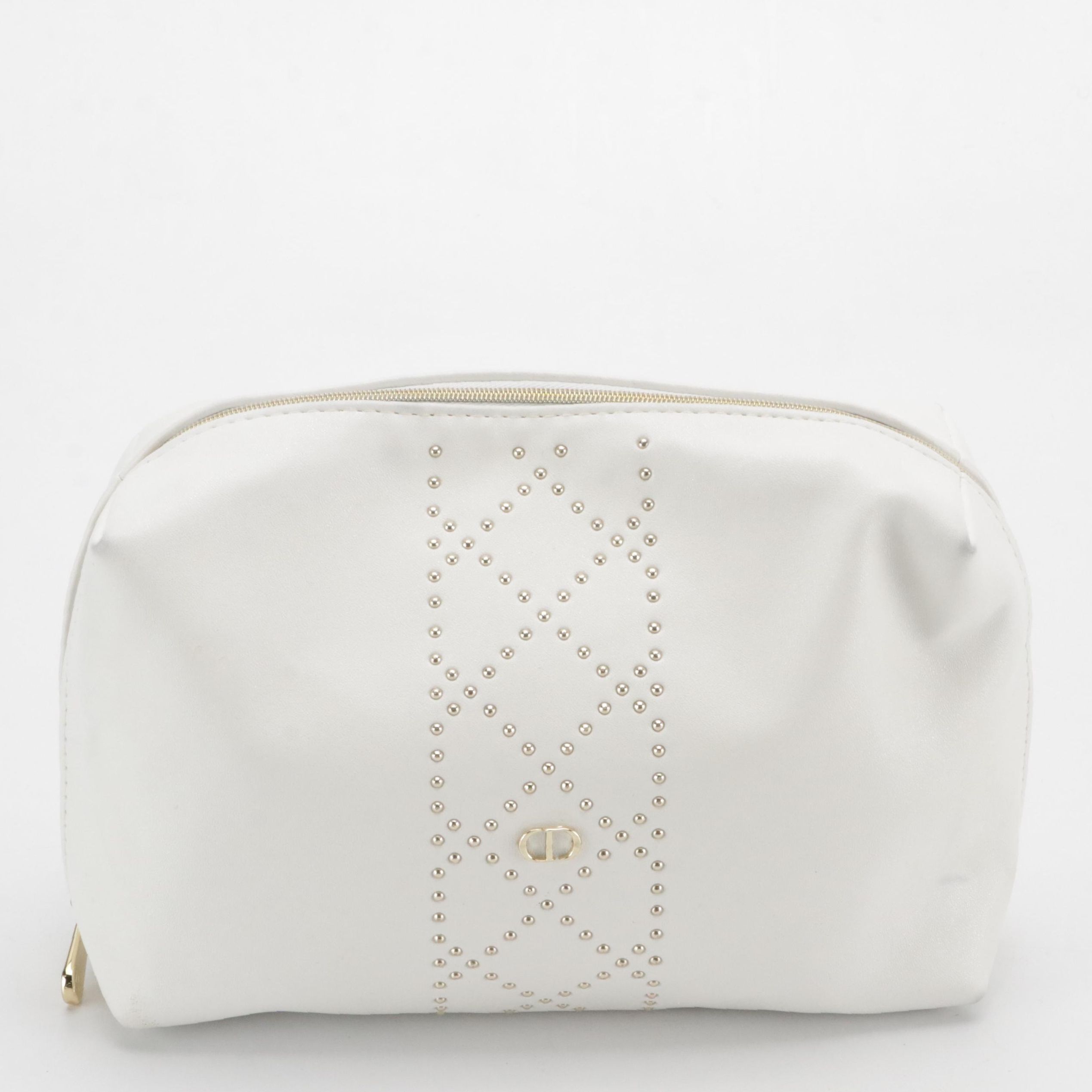 Dior Beauté Cosmetics Pouch in White Synthetic with Stud Details