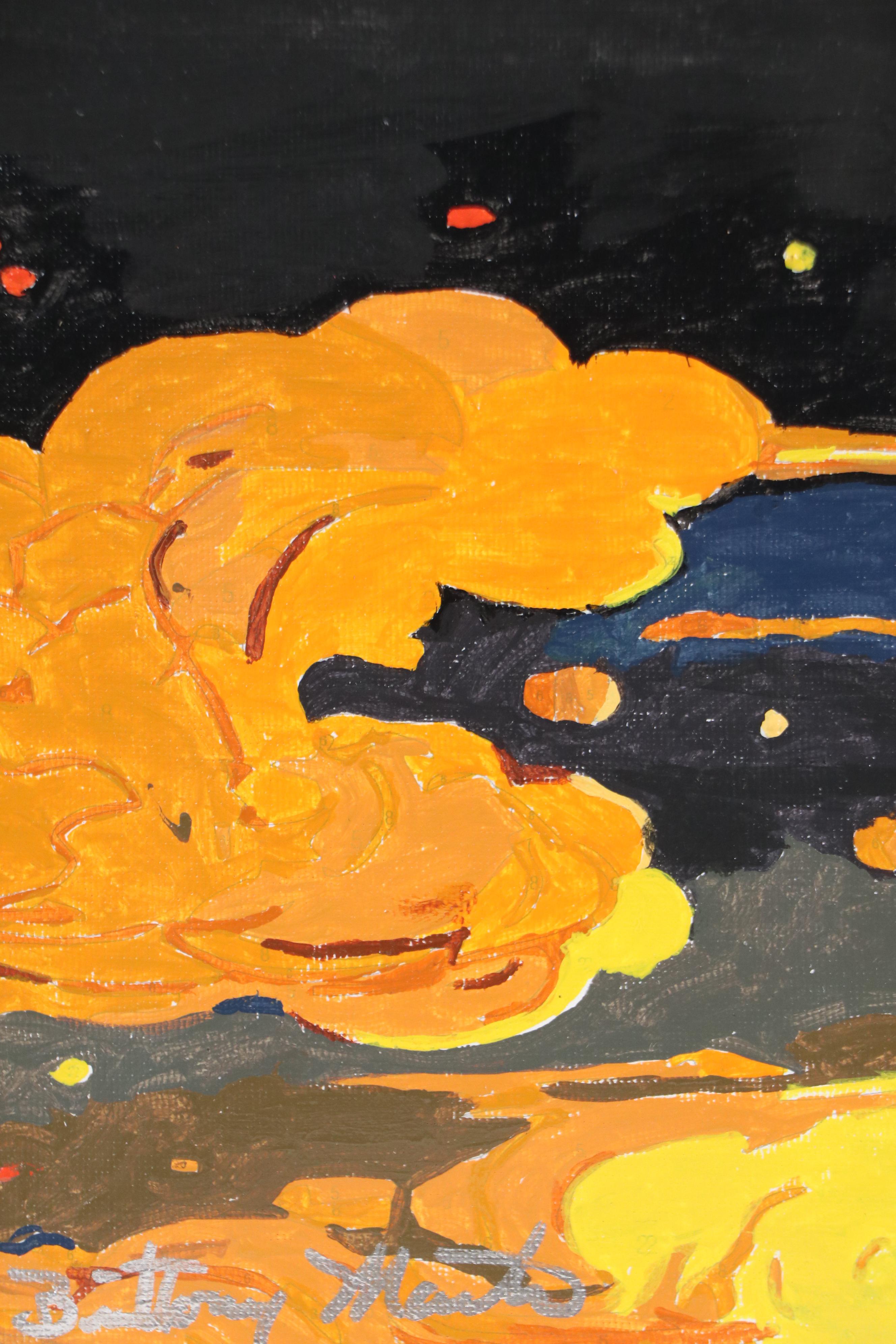 Brittony Martin Acrylic Painting of Orange Clouds, 21st Century
