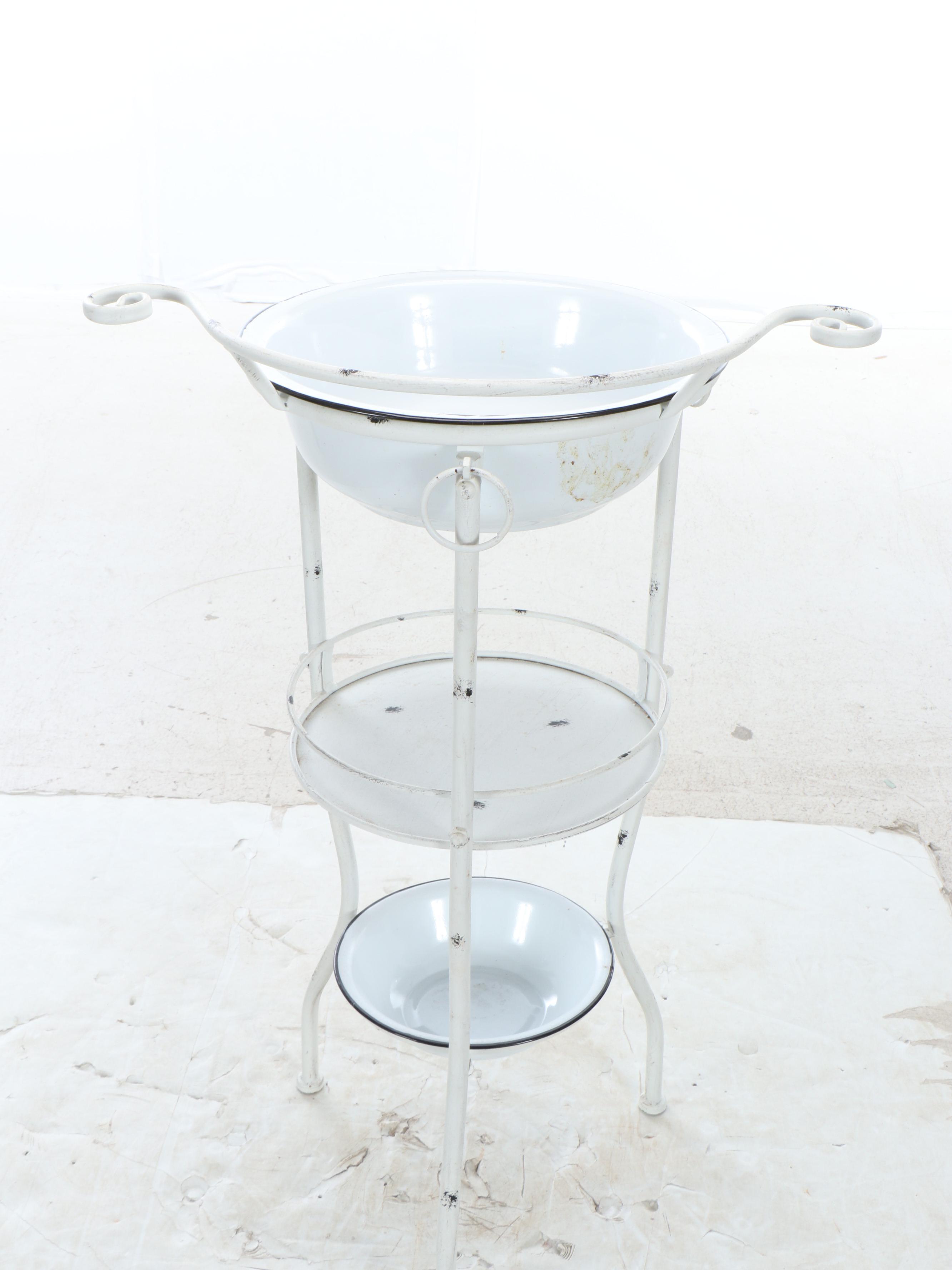 Antique Style "Le Bain" Metal Wash Basin with Enamel Bowls