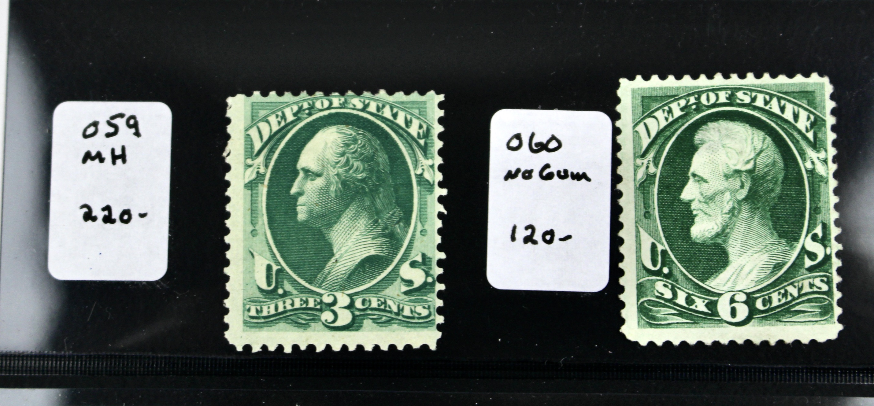 Five U.S. Official Postage Stamps, Scott 059 to 064, 1870s