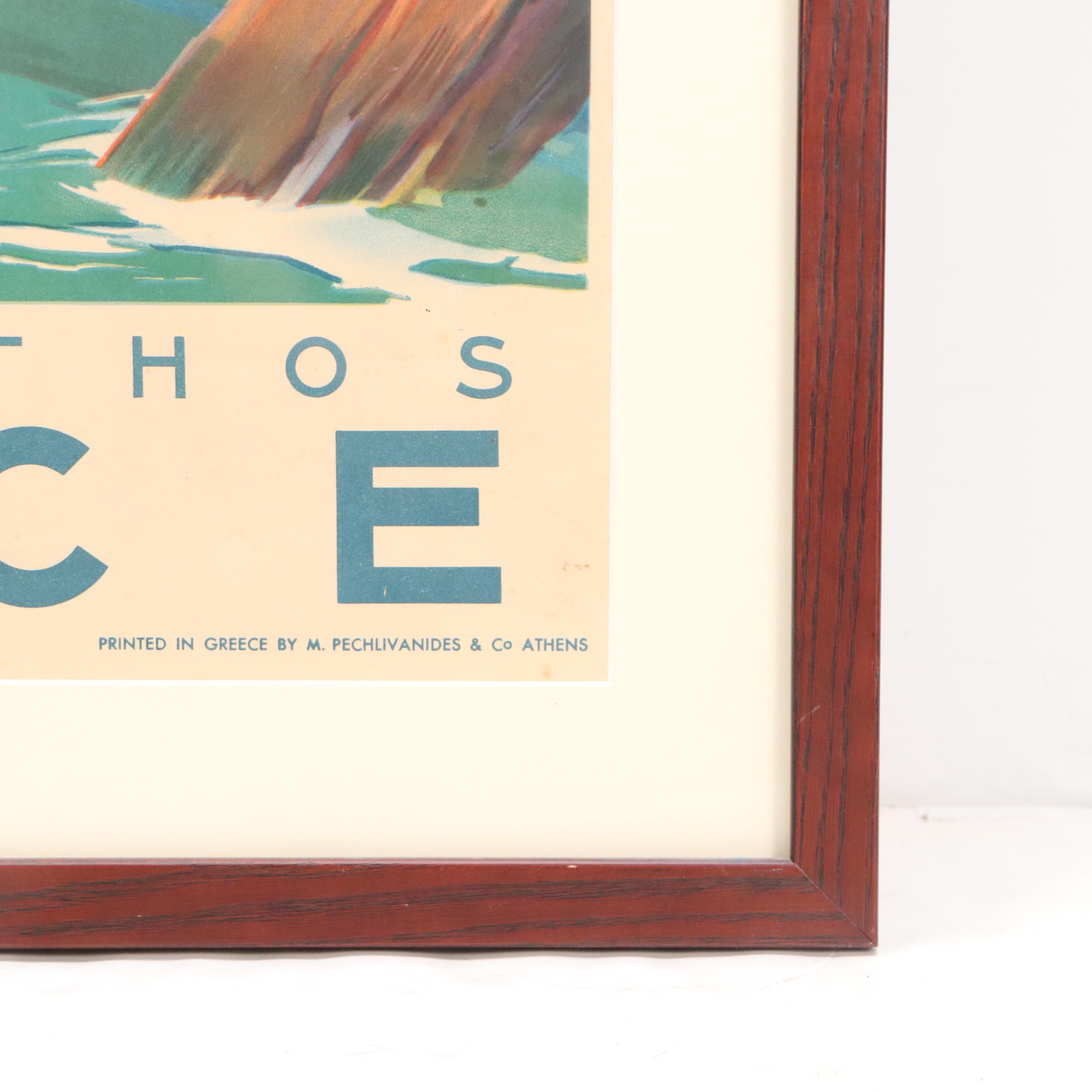 Greek Tourism Color Lithograph Poster "Mount of Athos," Mid-20th Century