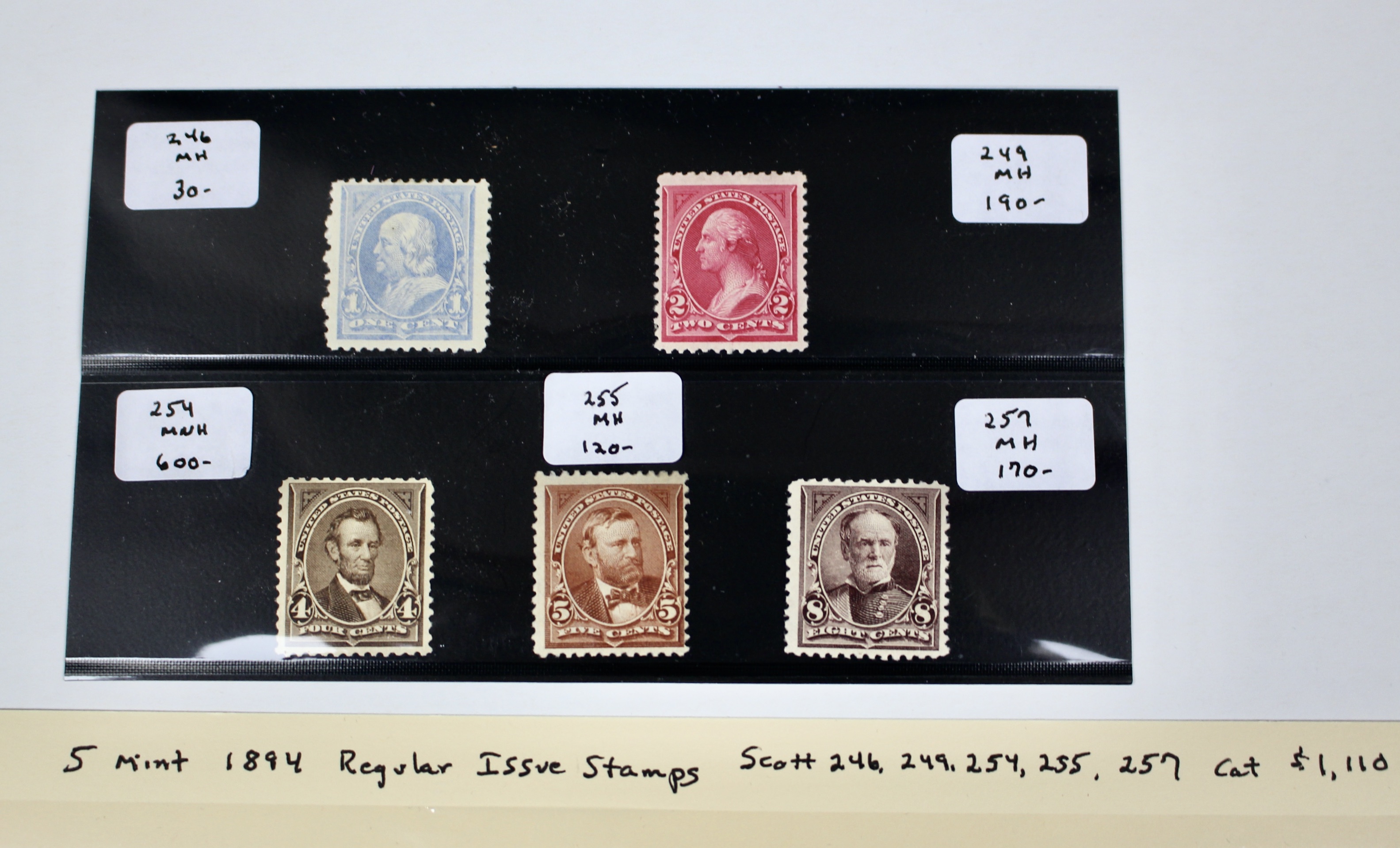 Five Mint Condition 1894 Regular Issue U.S. Postage Stamps