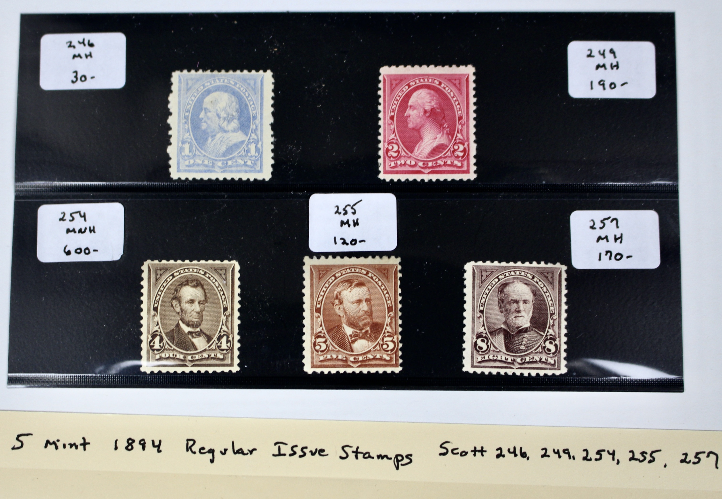 Five Mint Condition 1894 Regular Issue U.S. Postage Stamps