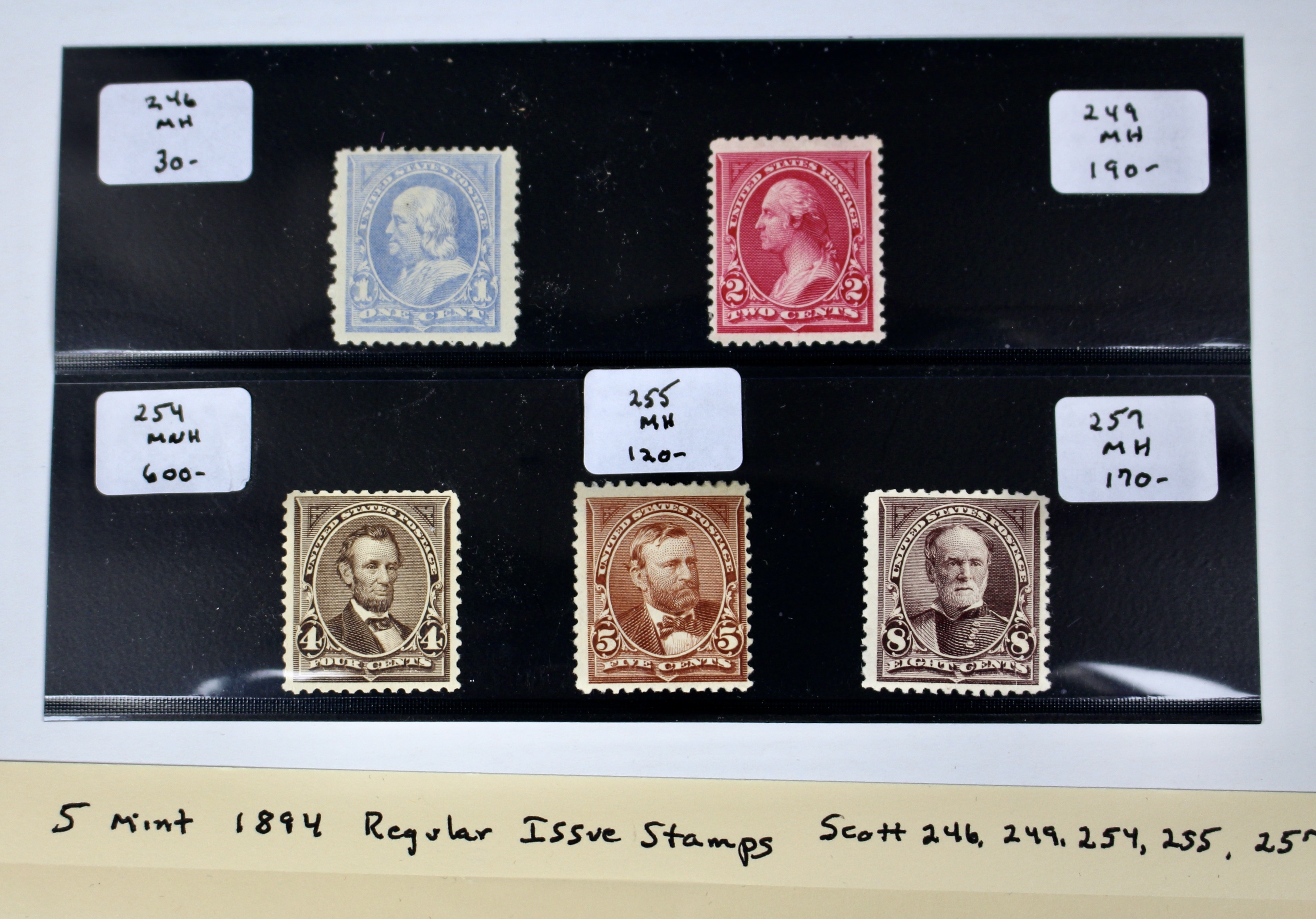 Five Mint Condition 1894 Regular Issue U.S. Postage Stamps