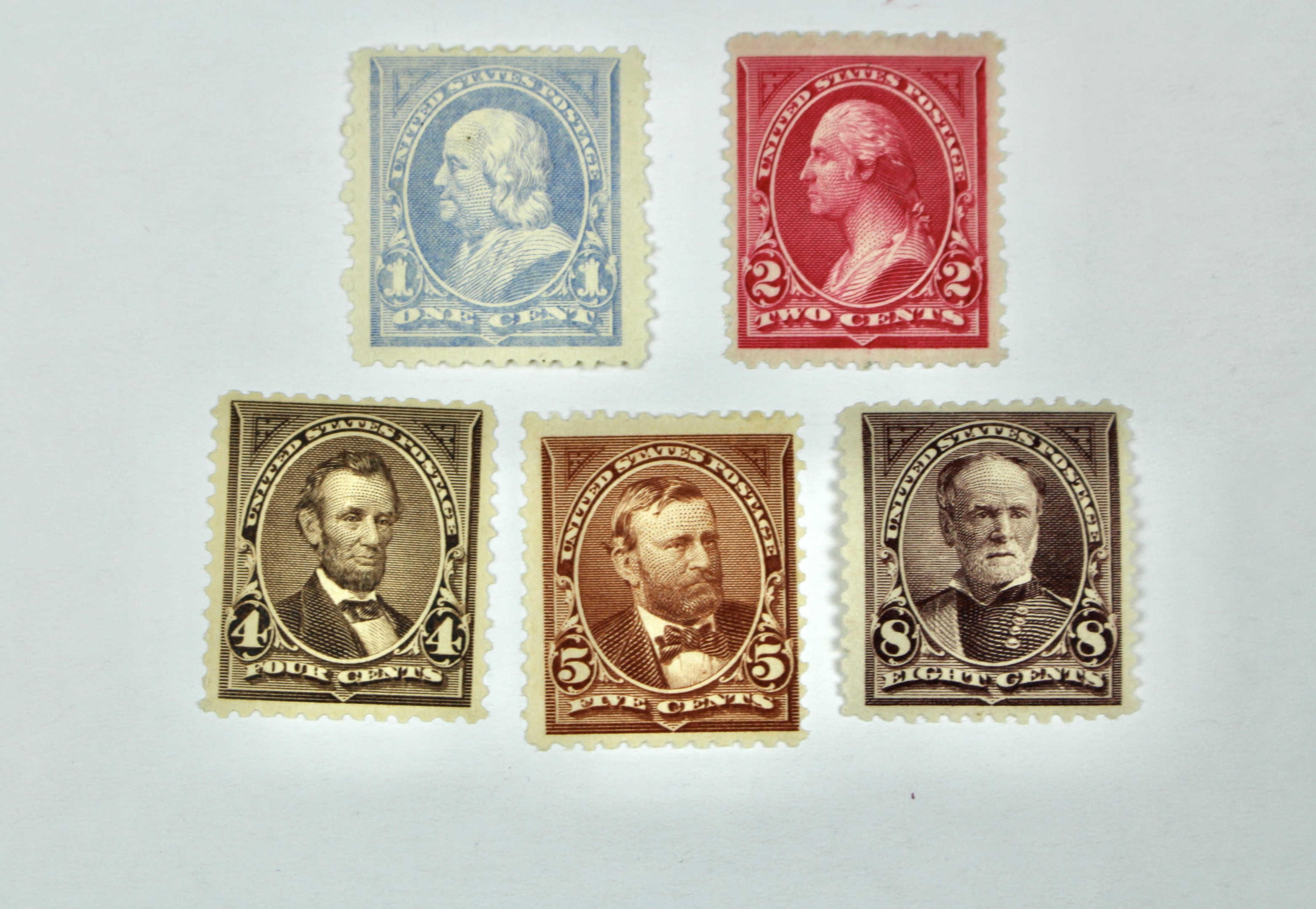 Five Mint Condition 1894 Regular Issue U.S. Postage Stamps