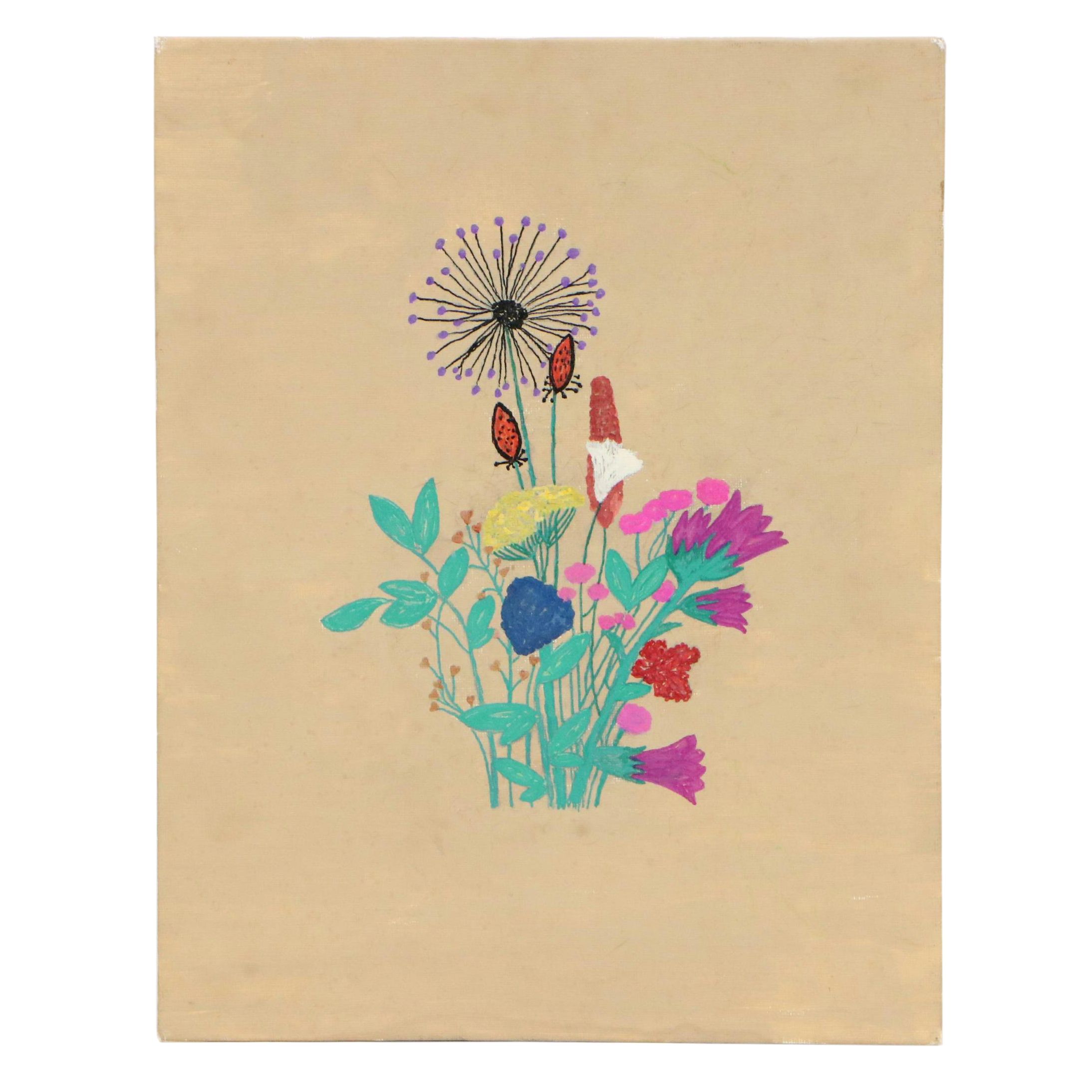 Acrylic Painting of Wildflower Bunch, 21st Century