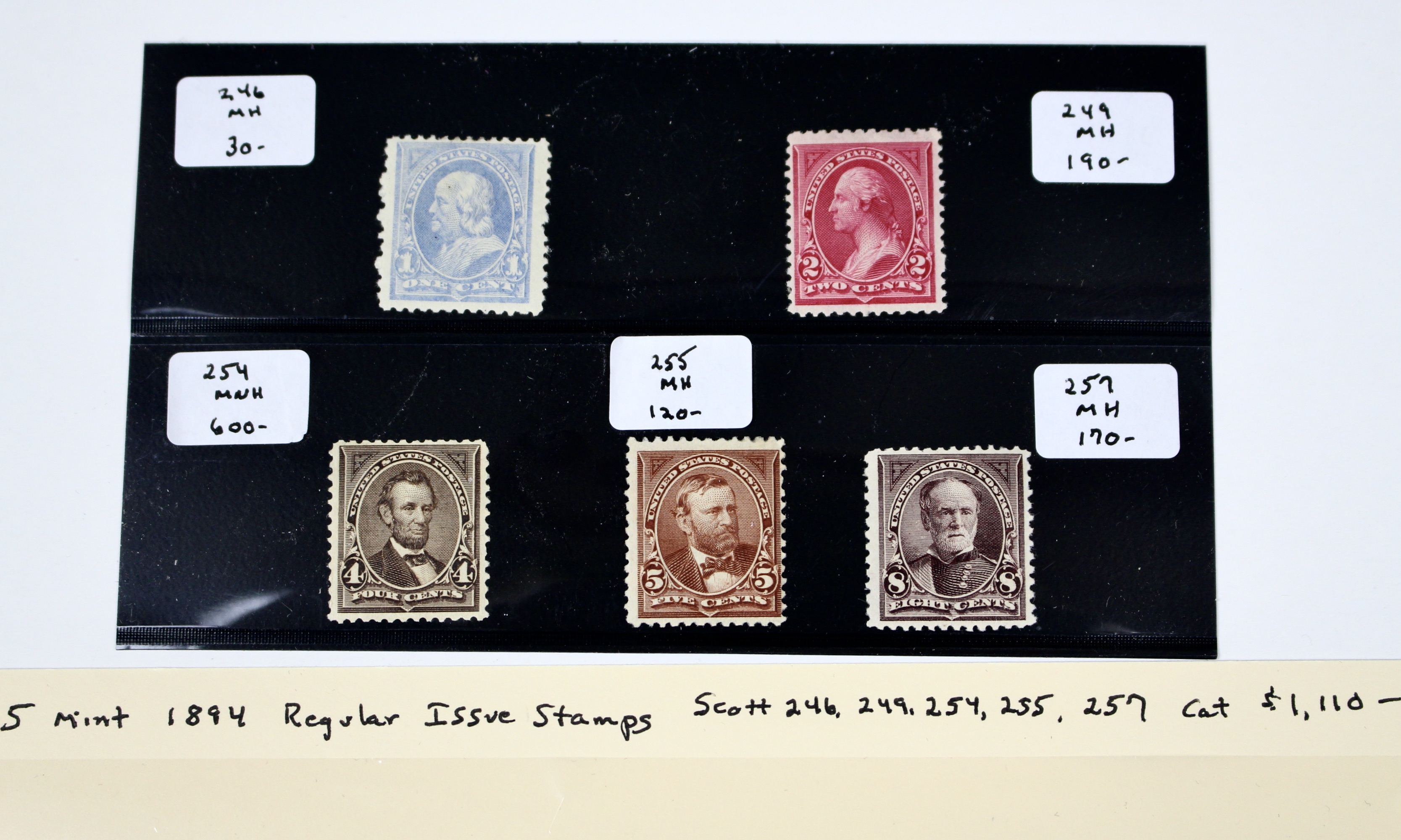 Five Mint Condition 1894 Regular Issue U.S. Postage Stamps