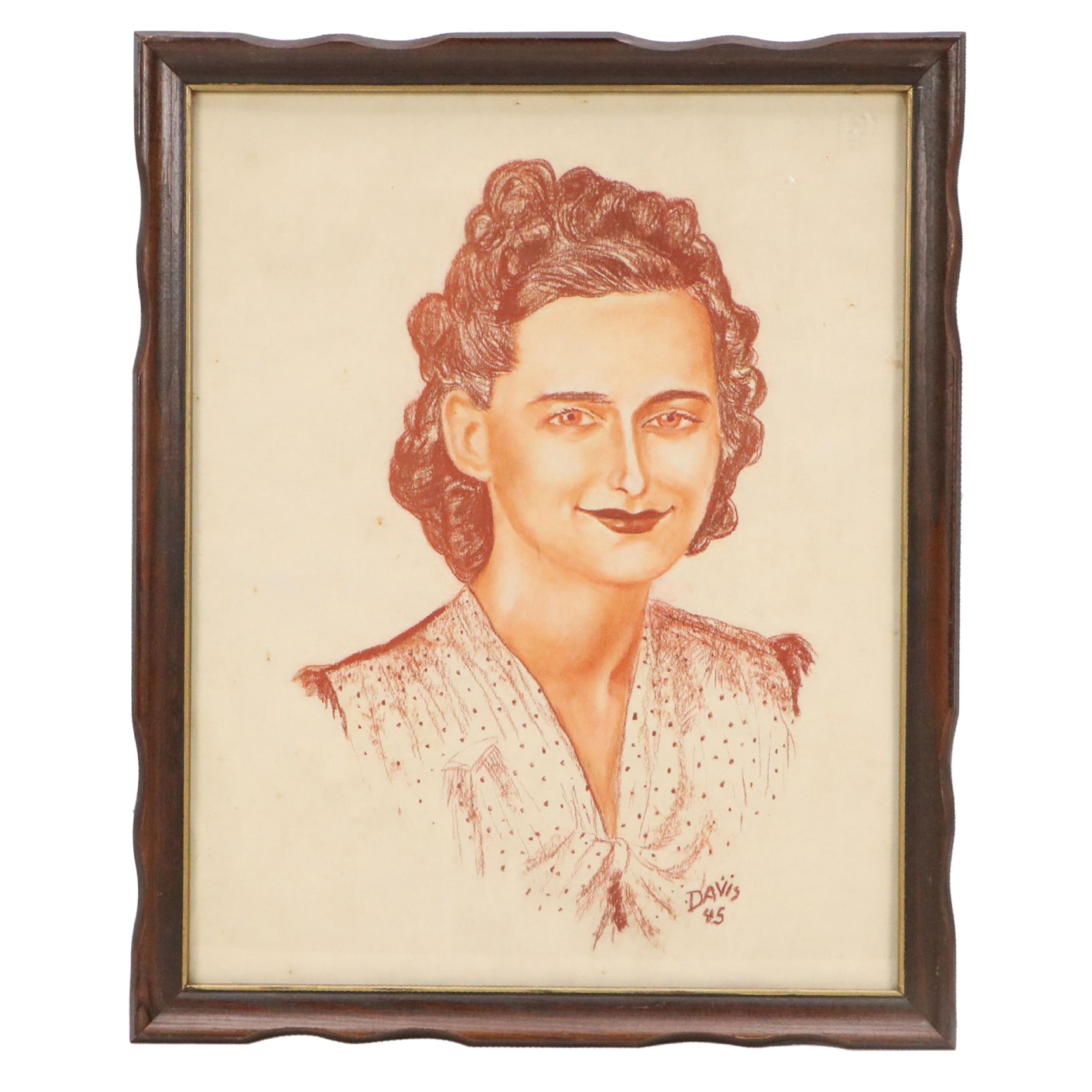 Pastel Drawing of Woman with Vintage Updo, 1945