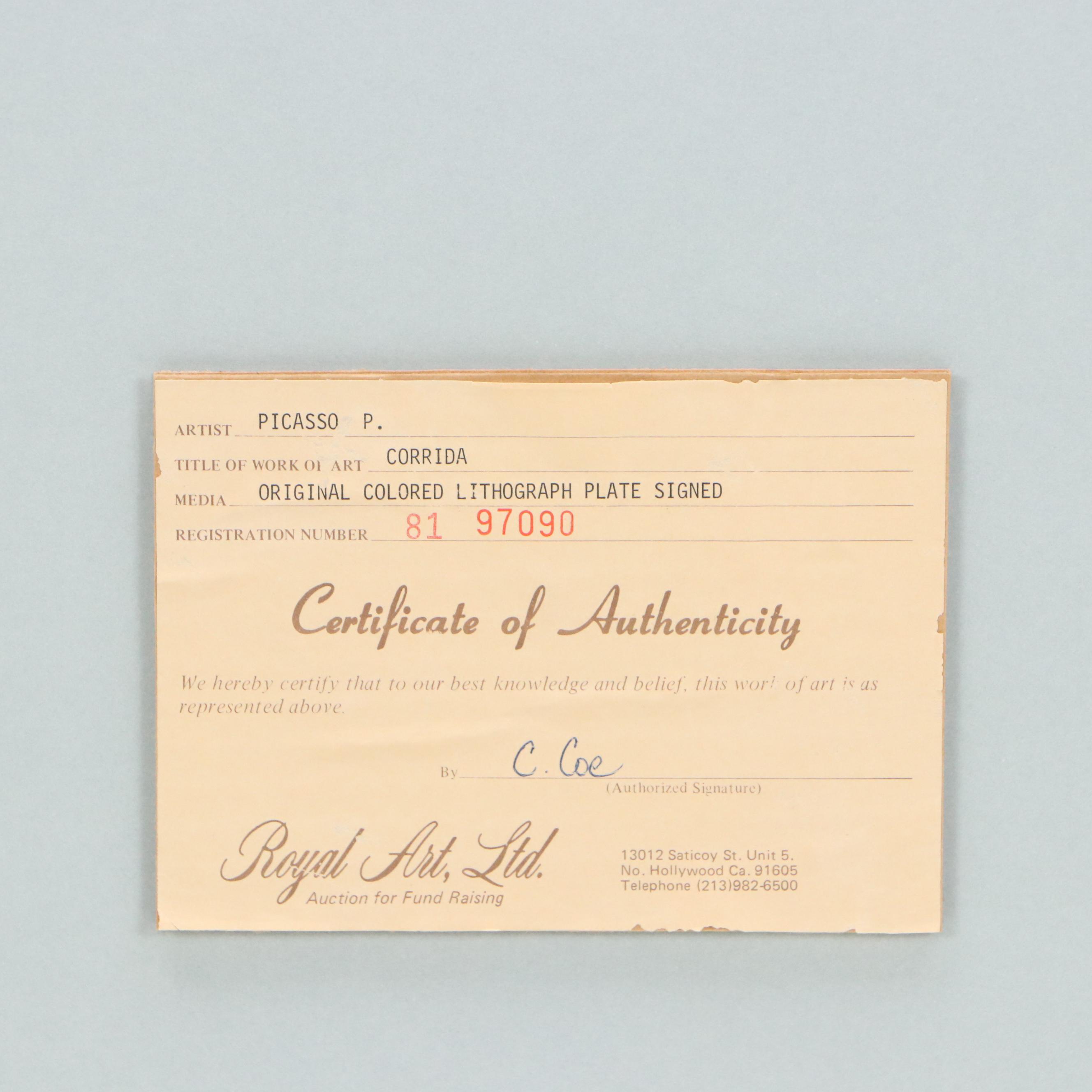 Color Lithograph After Pablo Picasso "La Petite Corrida"