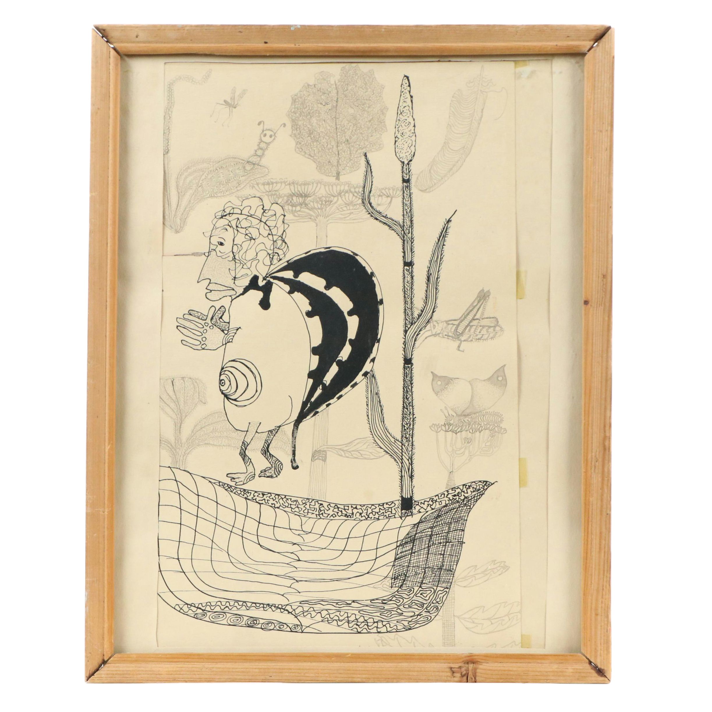 Nikolay Manuylov "Kuk" Whimsical Drawing, Mid-20th Century