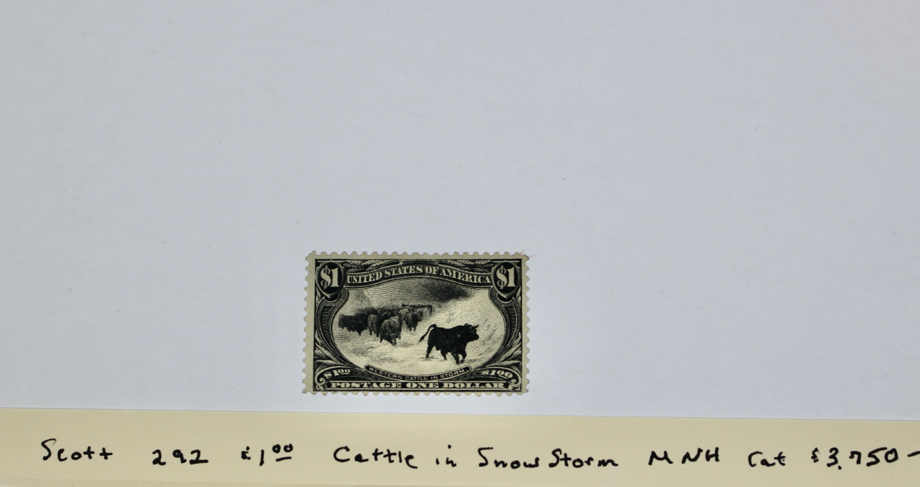 Mint Never Hinged Scott 292 $1 Cattle in Snowstorm U.S. Postage Stamp