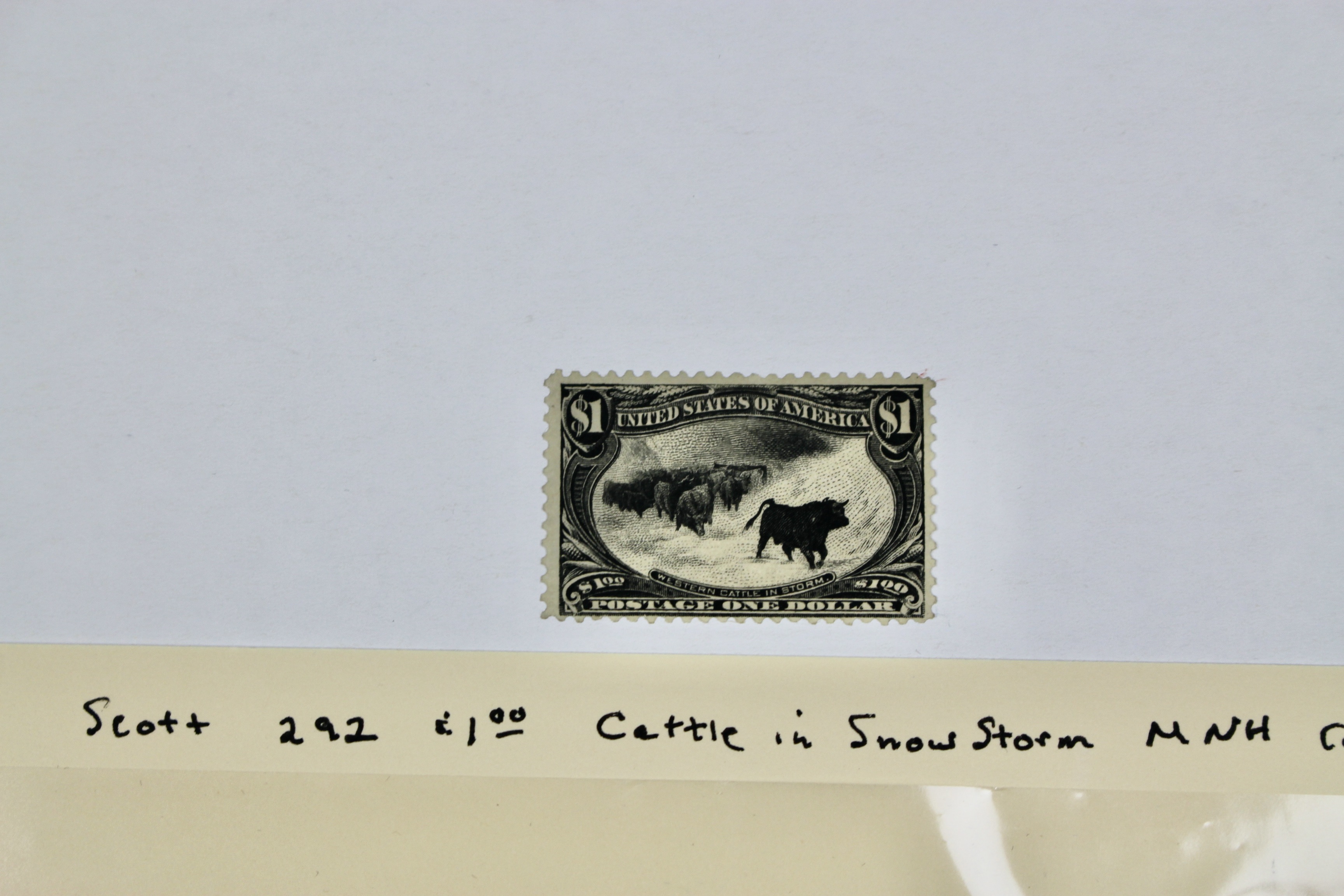 Mint Never Hinged Scott 292 $1 Cattle in Snowstorm U.S. Postage Stamp