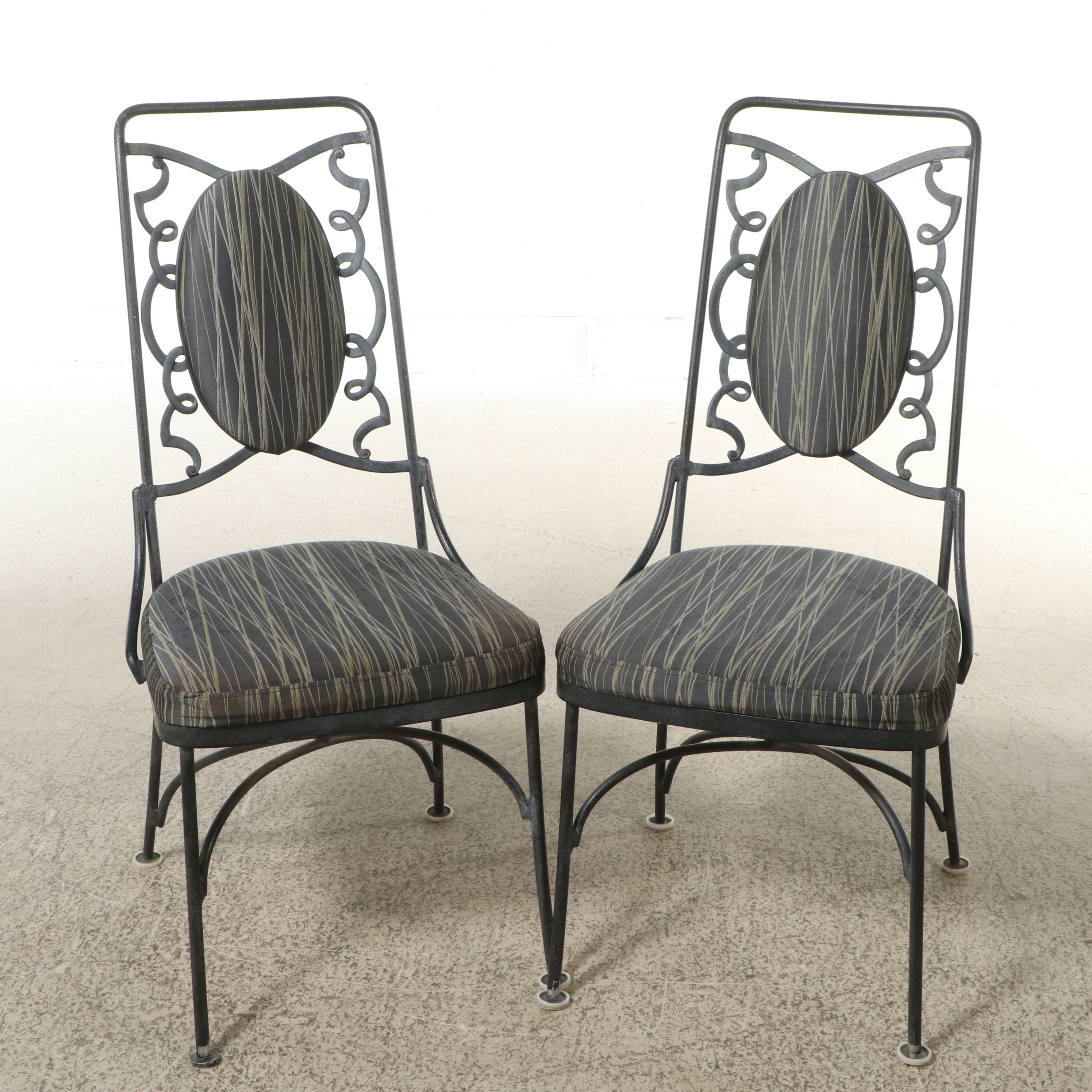 Pair of Wrought Iron Side Chairs with Drop-Leaf Bistro Table