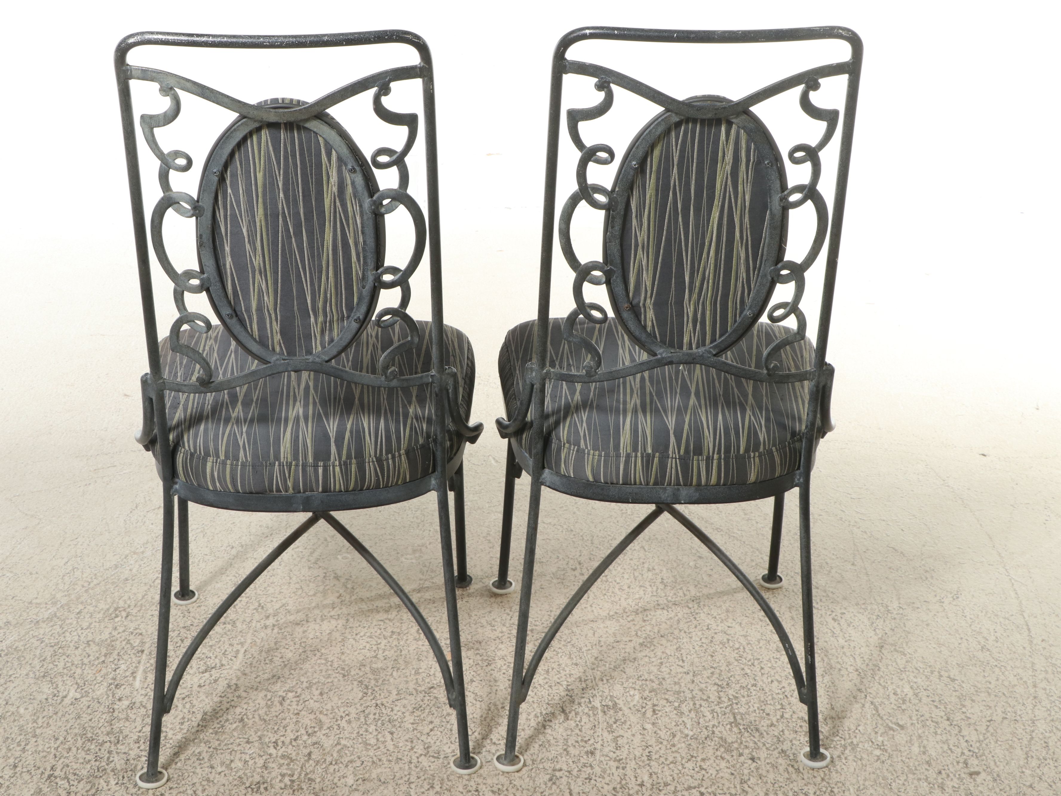 Pair of Wrought Iron Side Chairs with Drop-Leaf Bistro Table
