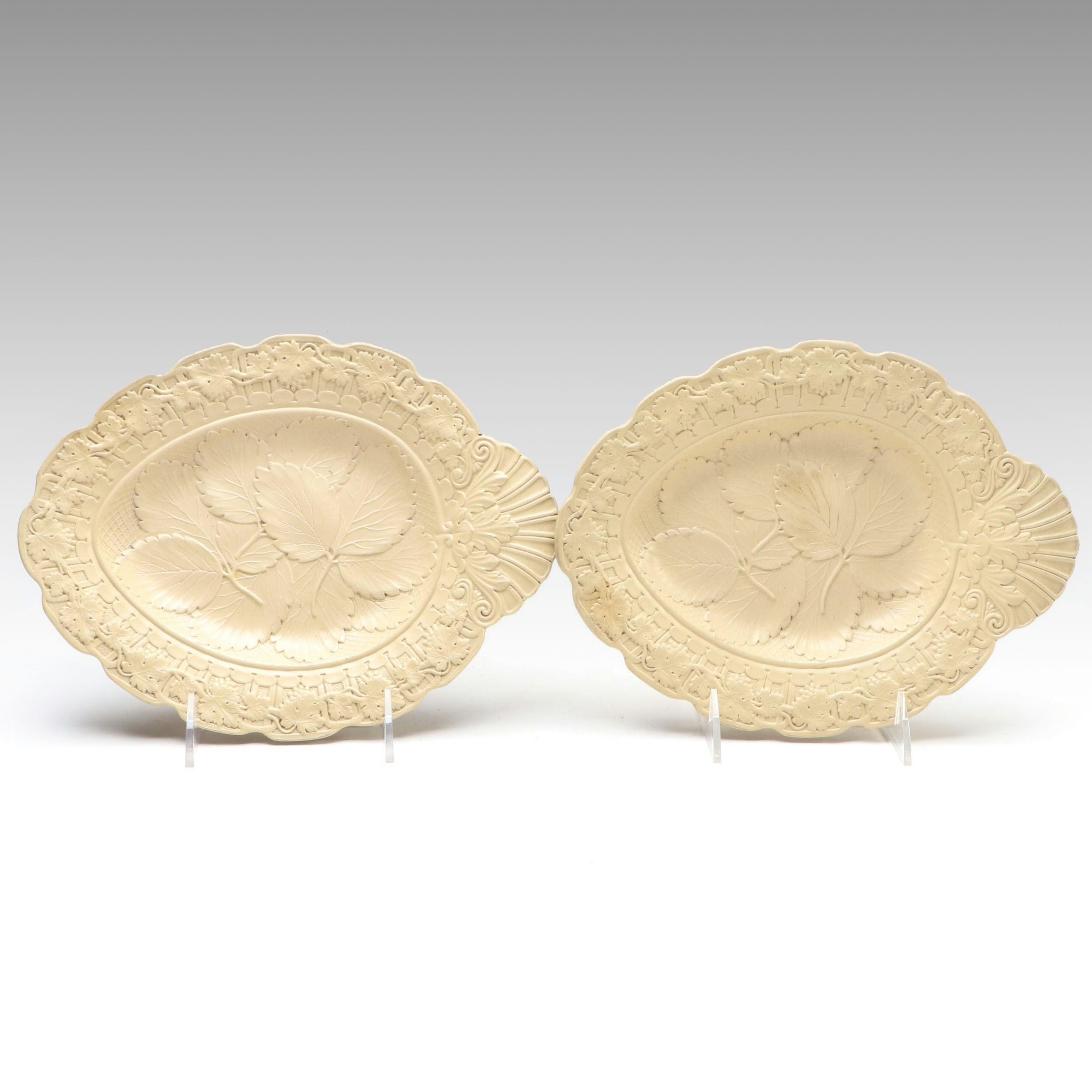Pair of English Drabware Molded Vine and Leaf Dessert Dishes