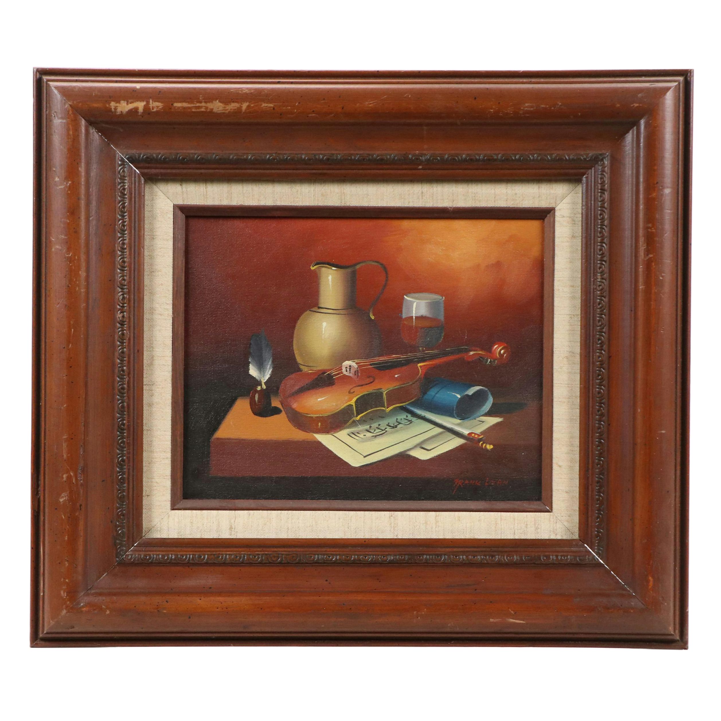 Frank Lean Oil Painting of Still Life with Violin, Mid-20th Century