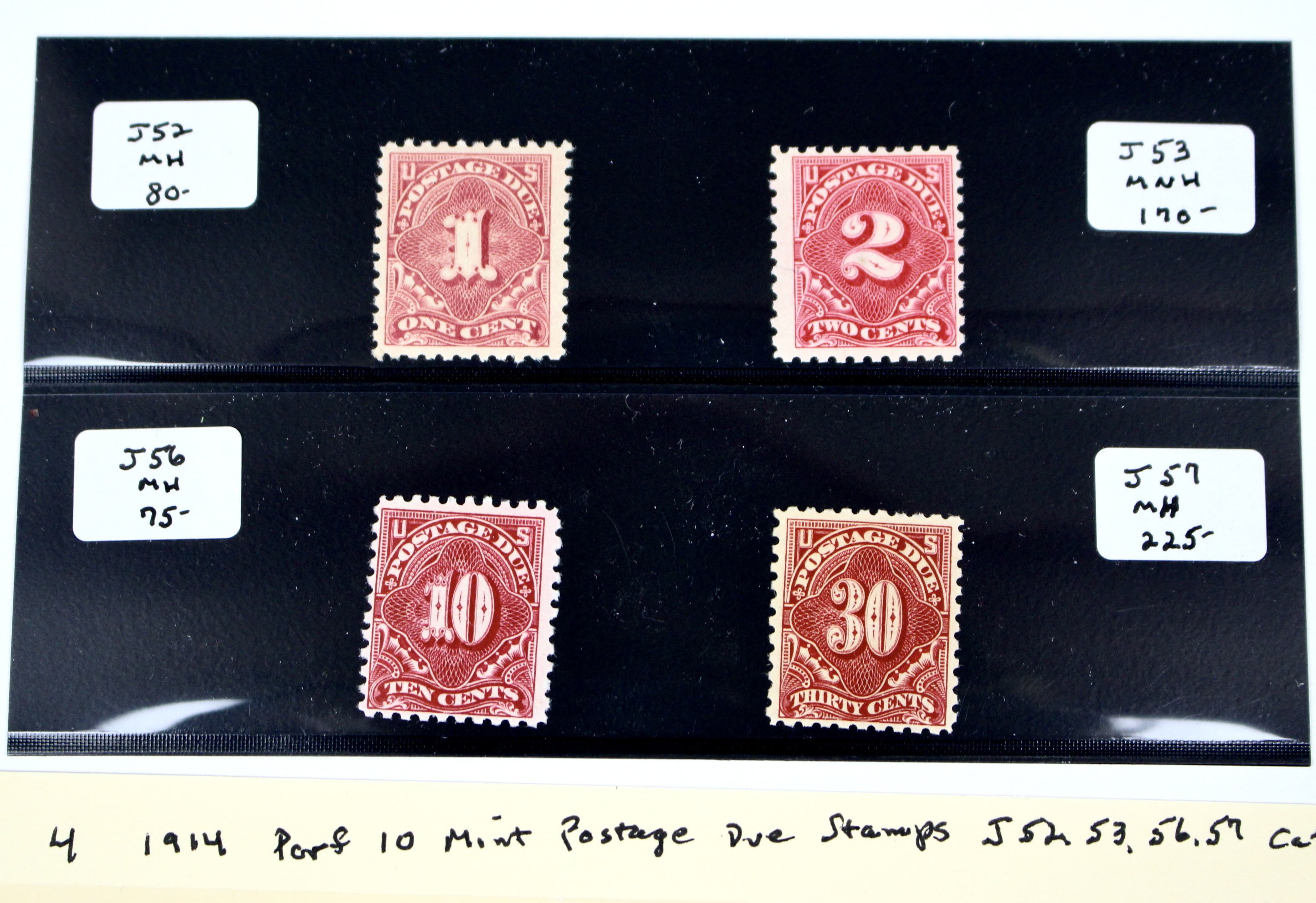 Four Mint Condition U.S. Postage Due Stamps, 1914