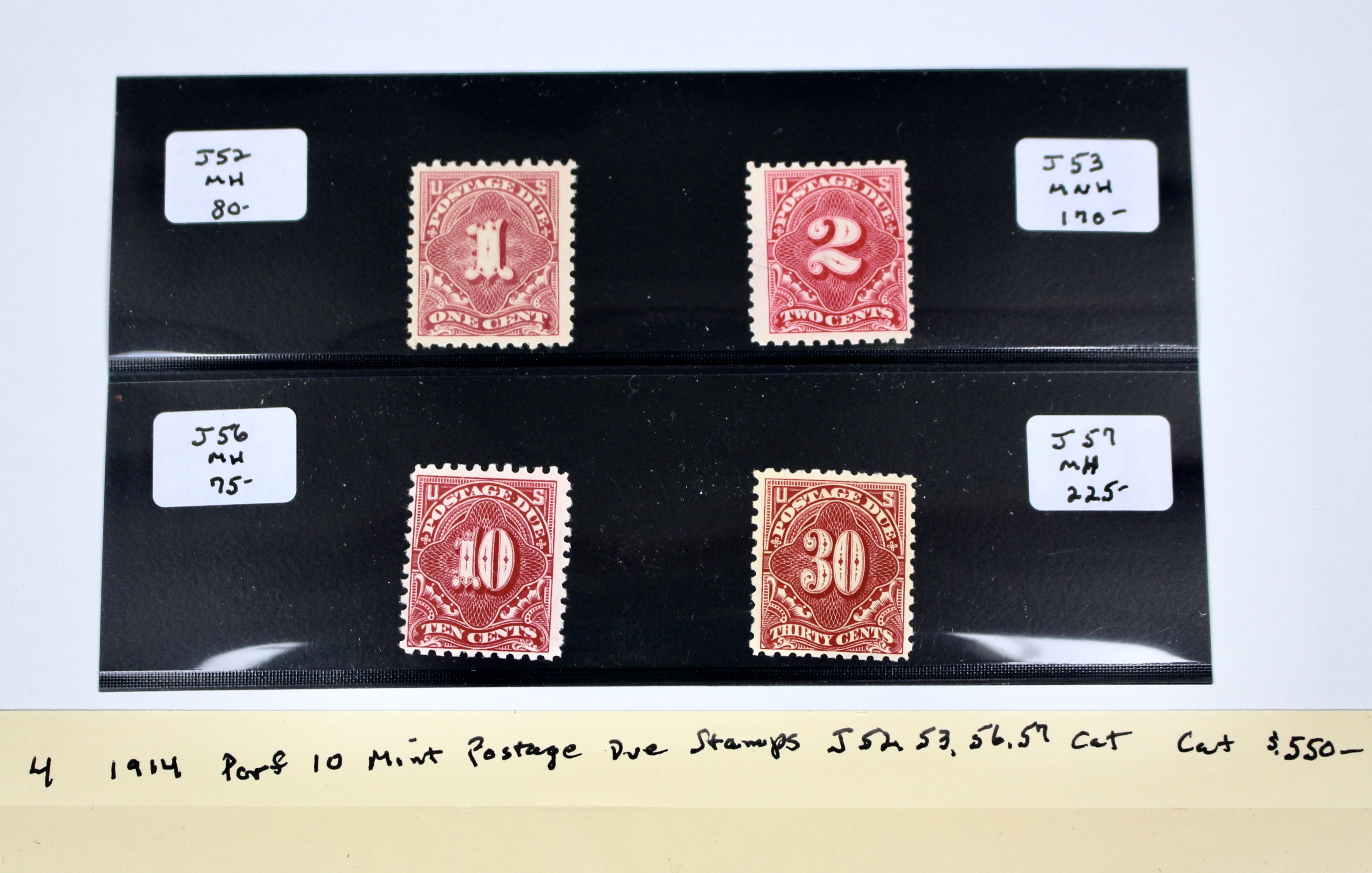 Four Mint Condition U.S. Postage Due Stamps, 1914