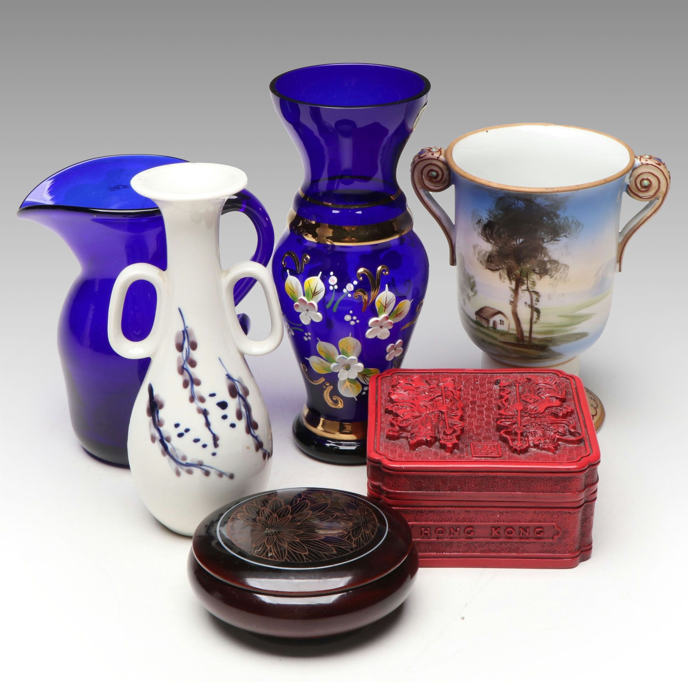 Nippon Porcelain Vase with Peninsula Hotel Soap Box and More Hand-Painted Vases