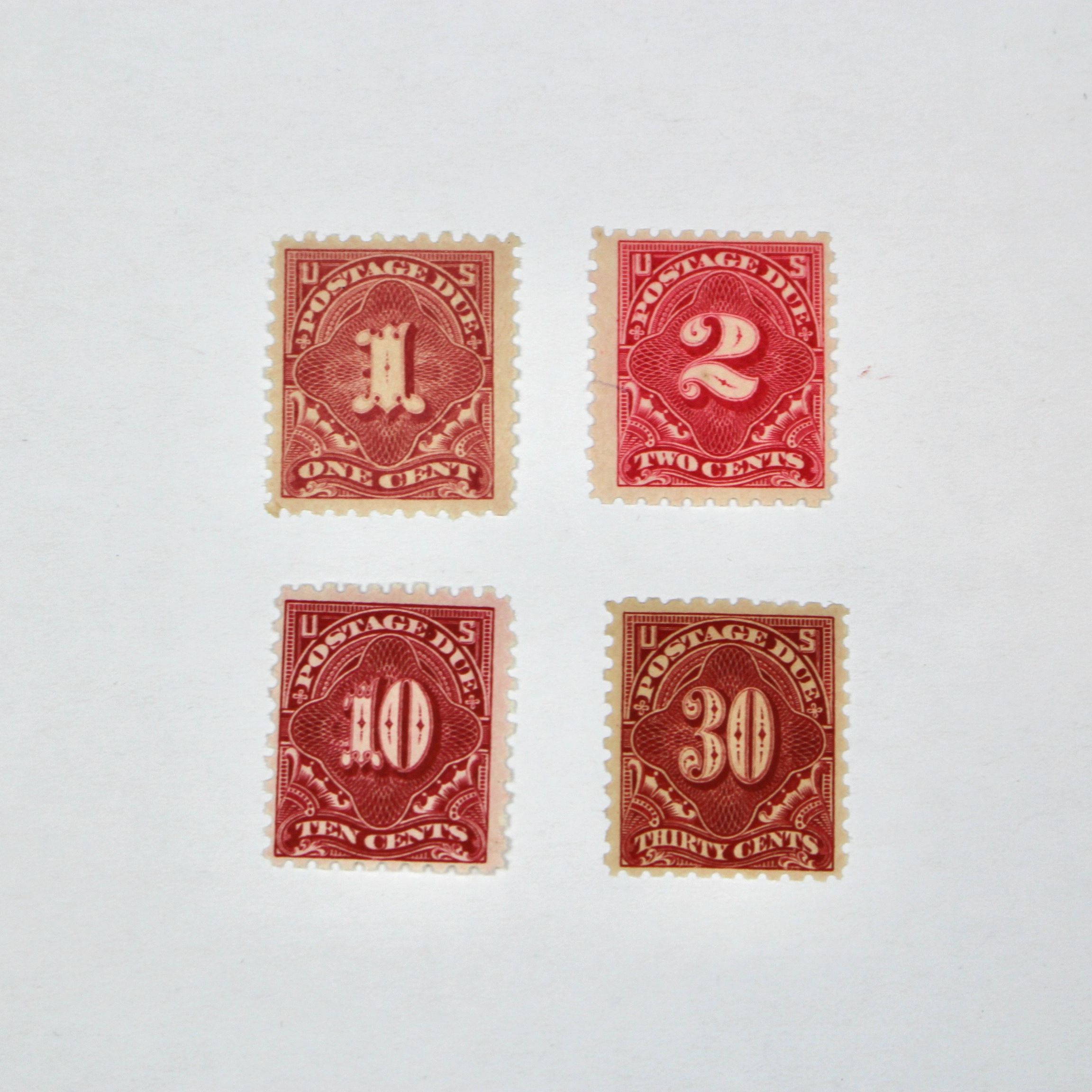 Four Mint Condition U.S. Postage Due Stamps, 1914