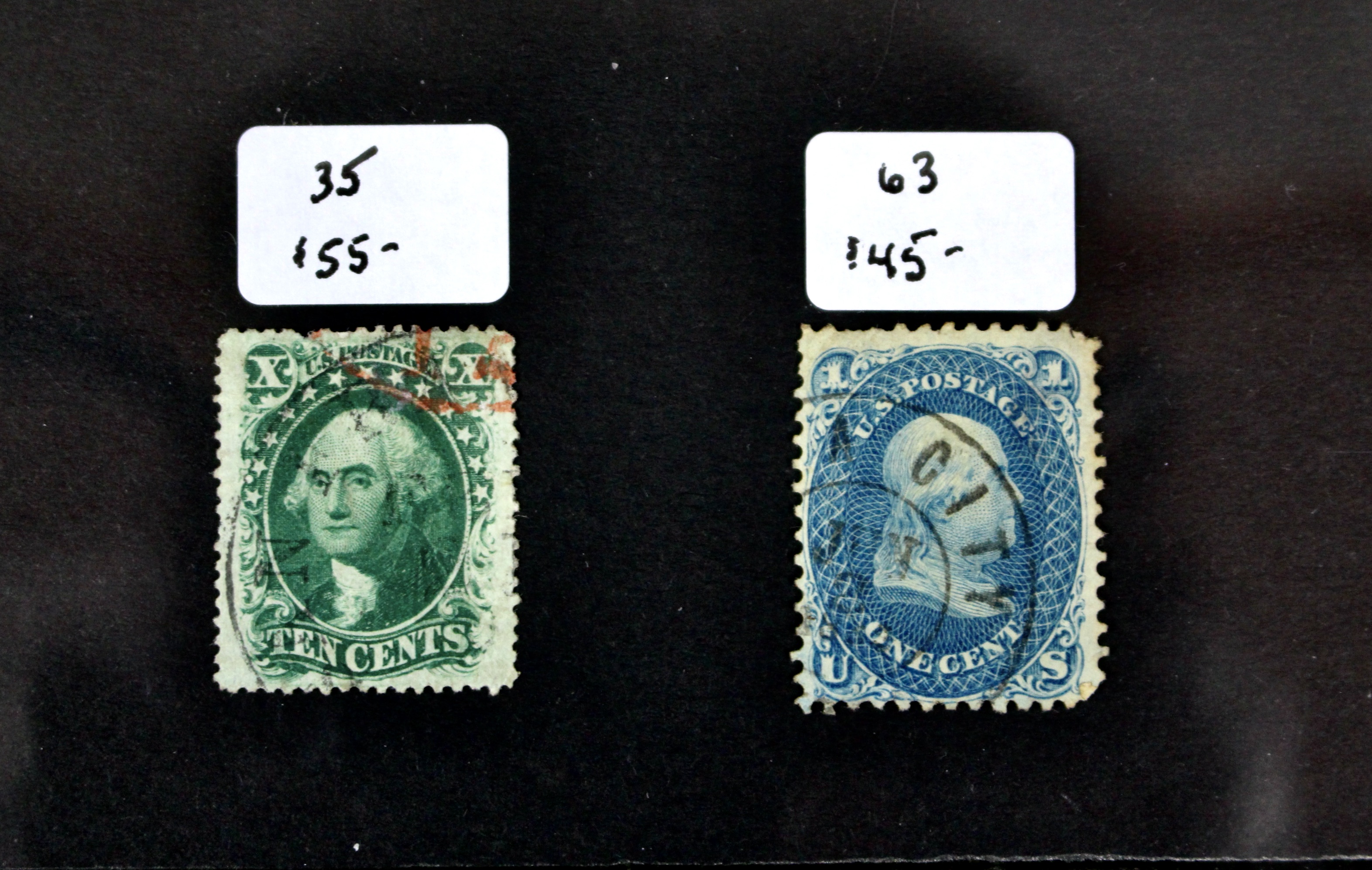 Sixteen Early Used U.S. Postage Stamps, 1851 to 1871