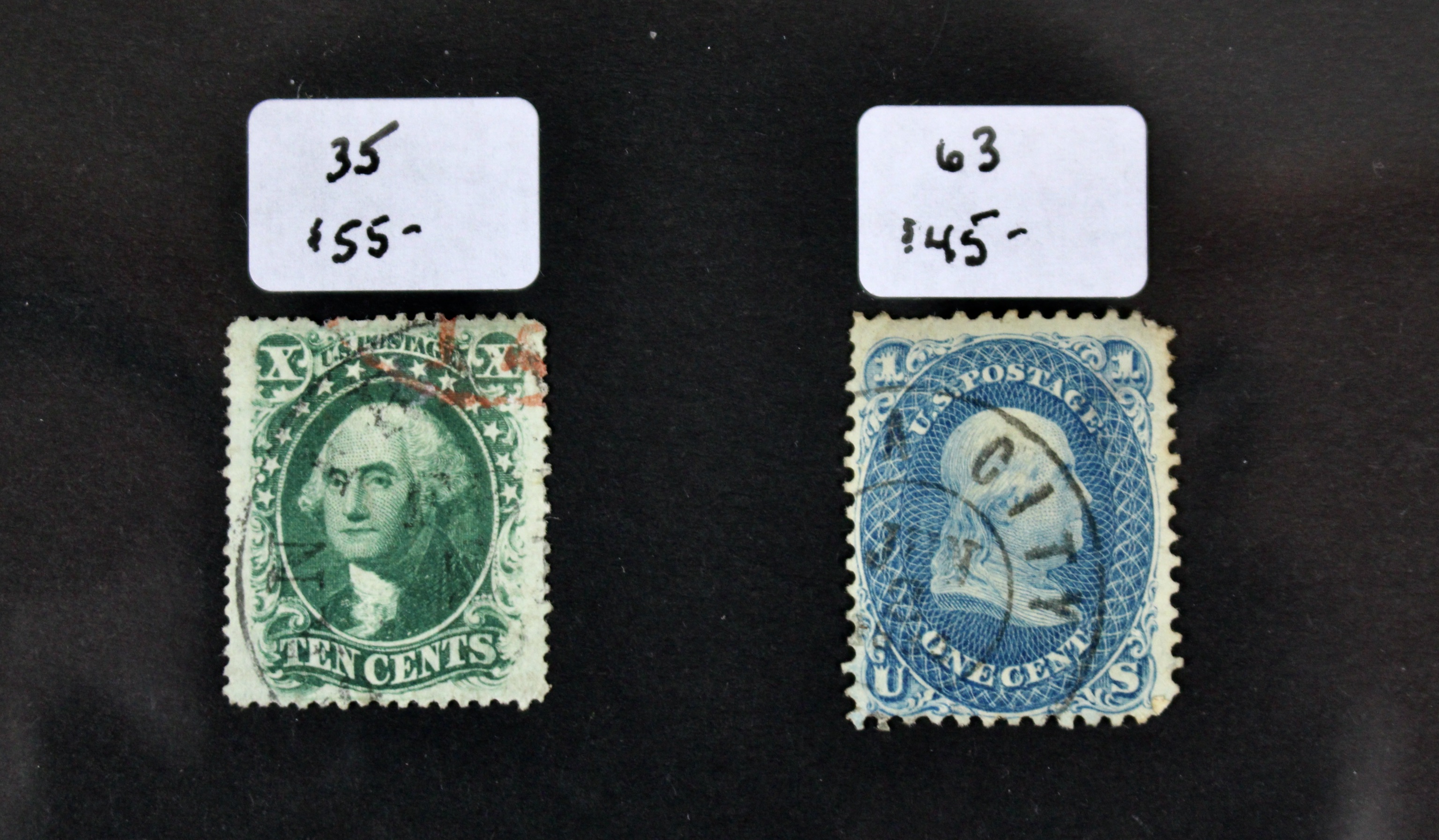 Sixteen Early Used U.S. Postage Stamps, 1851 to 1871