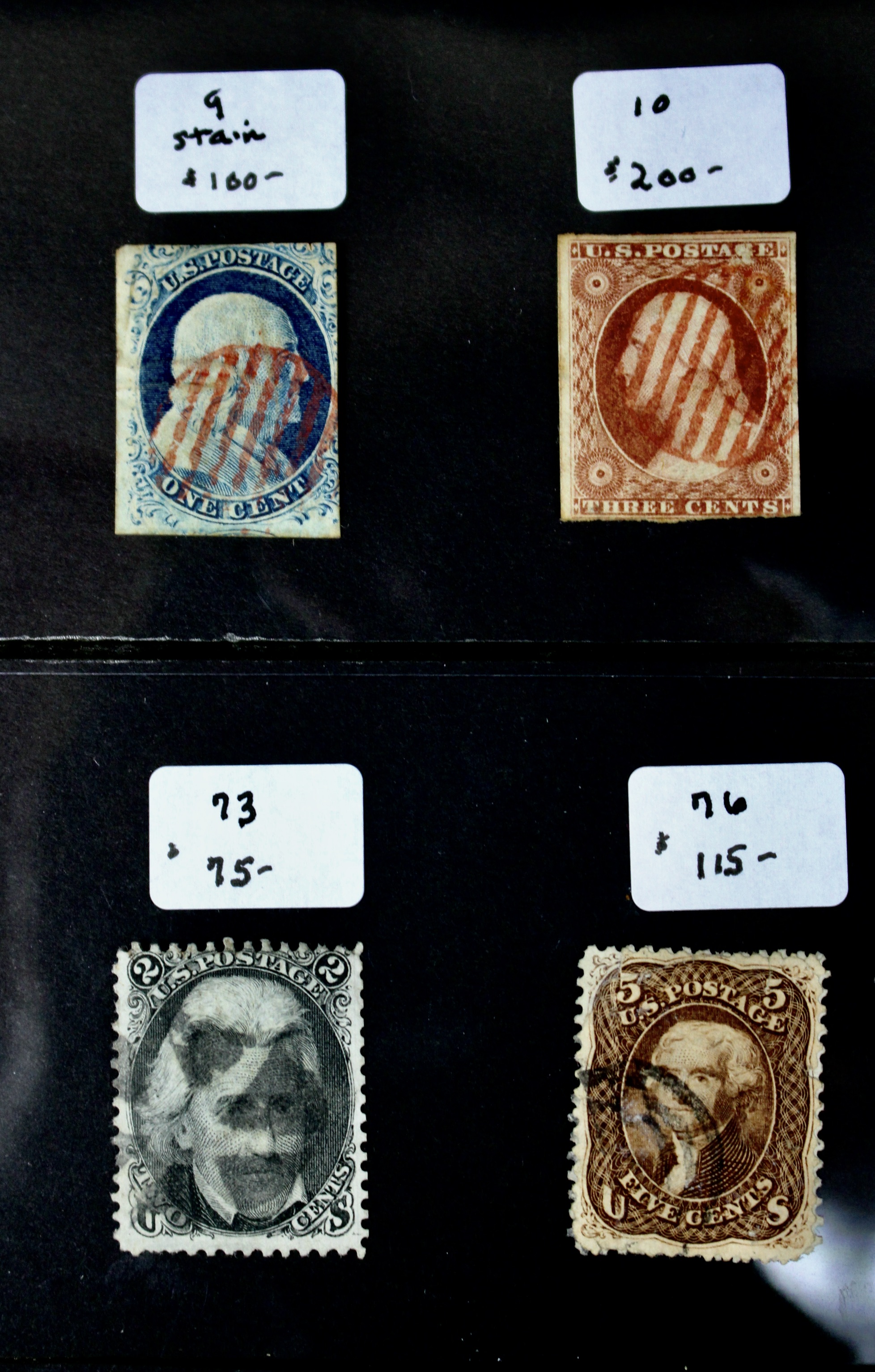 Sixteen Early Used U.S. Postage Stamps, 1851 to 1871