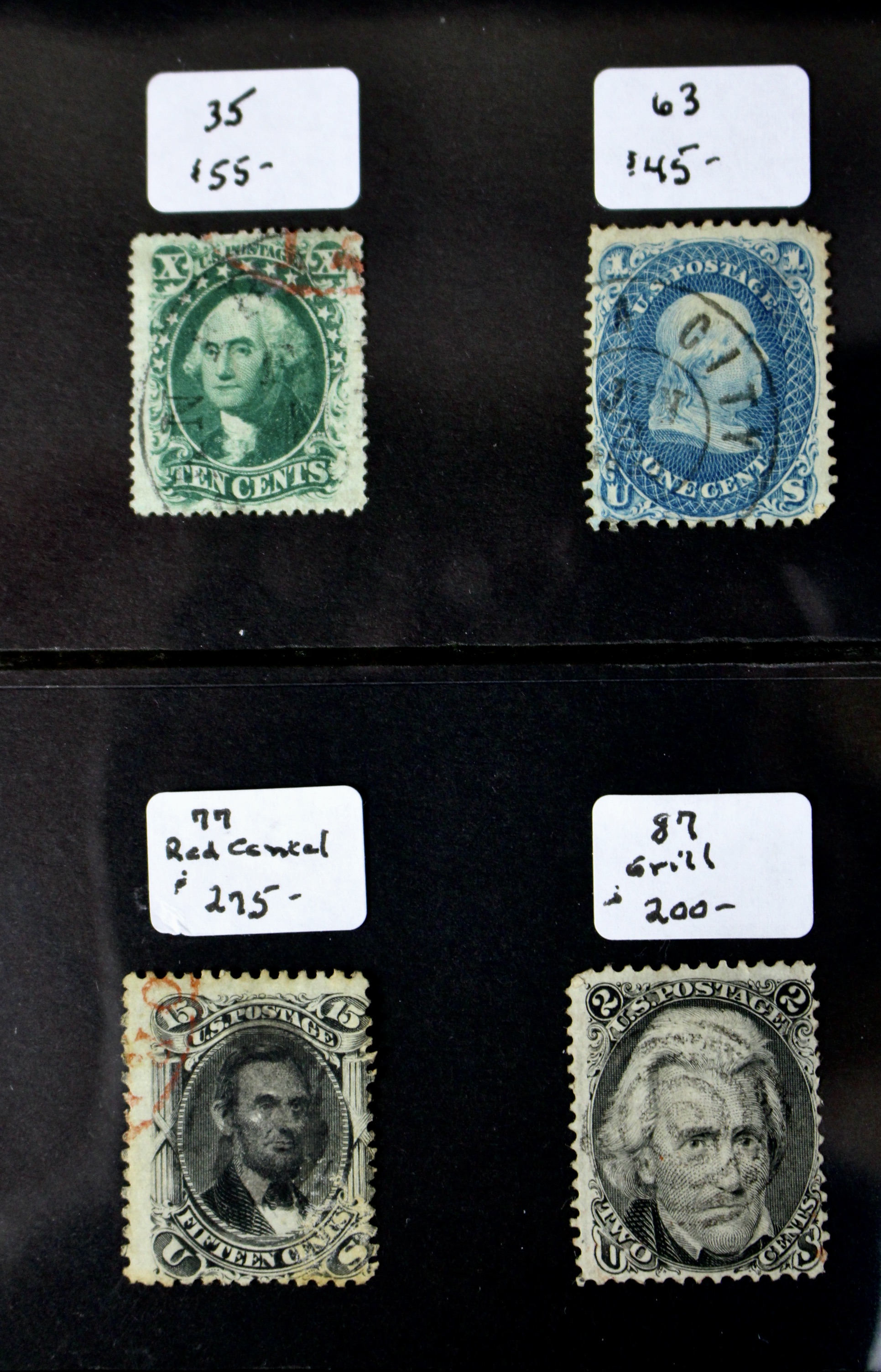 Sixteen Early Used U.S. Postage Stamps, 1851 to 1871