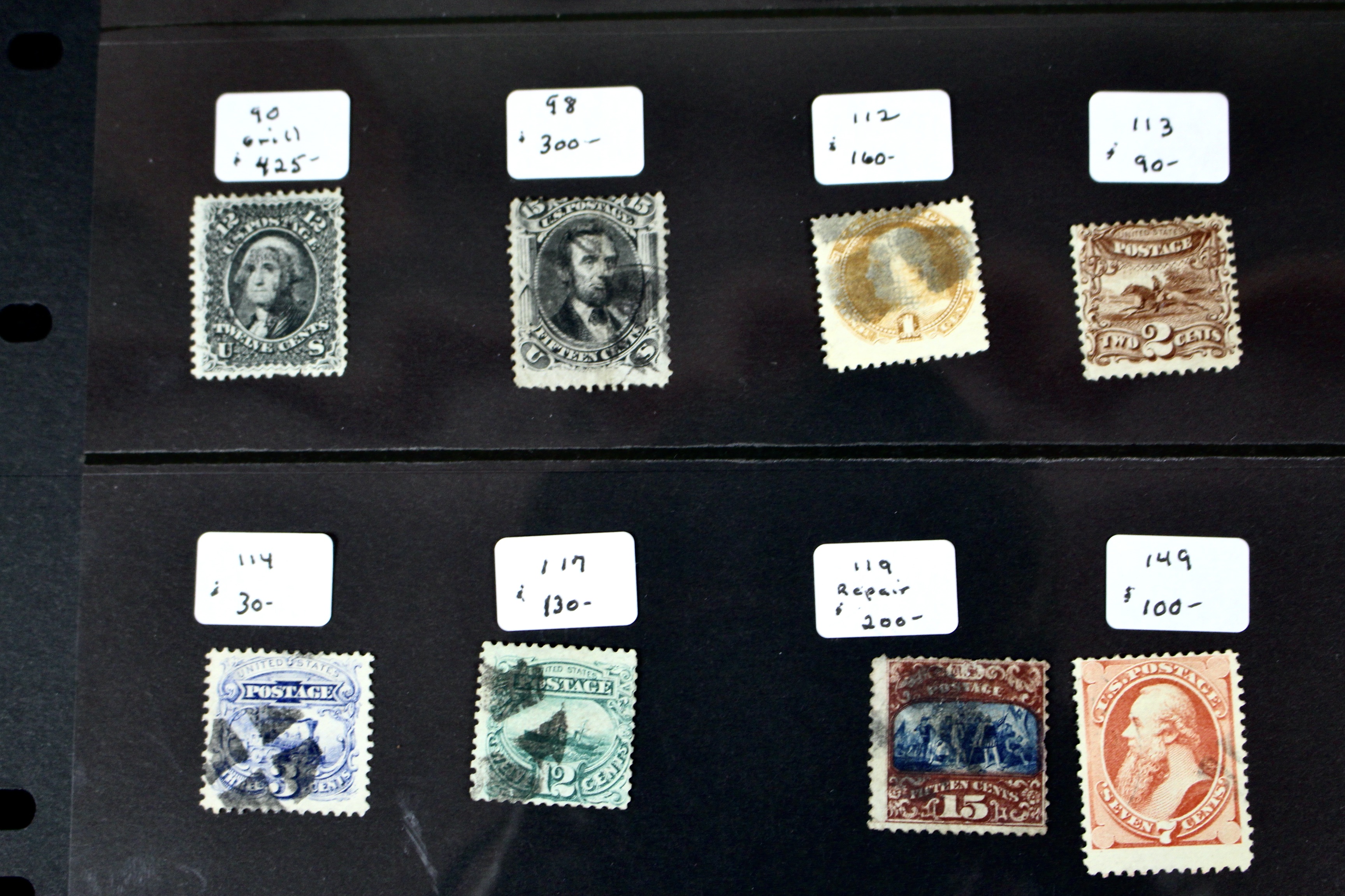 Sixteen Early Used U.S. Postage Stamps, 1851 to 1871
